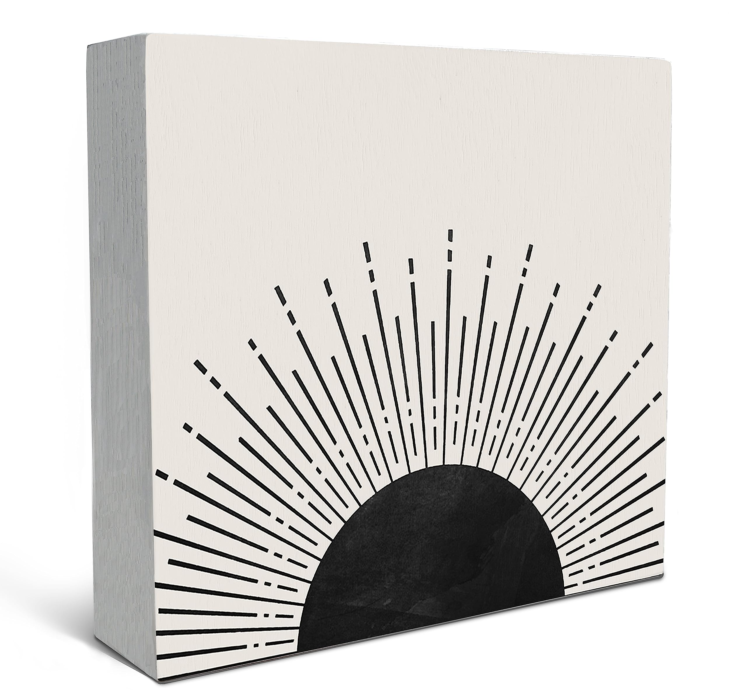 SRADMO Boho Desk Decor,Boho Black Sun Sunrise Sunshine Sunray Wood Box Sign Desk Decor,Boho Mid Century Modern Wooden Block Box Sign Decoration For Bohemian Home Office Wall Shelf Table Decor