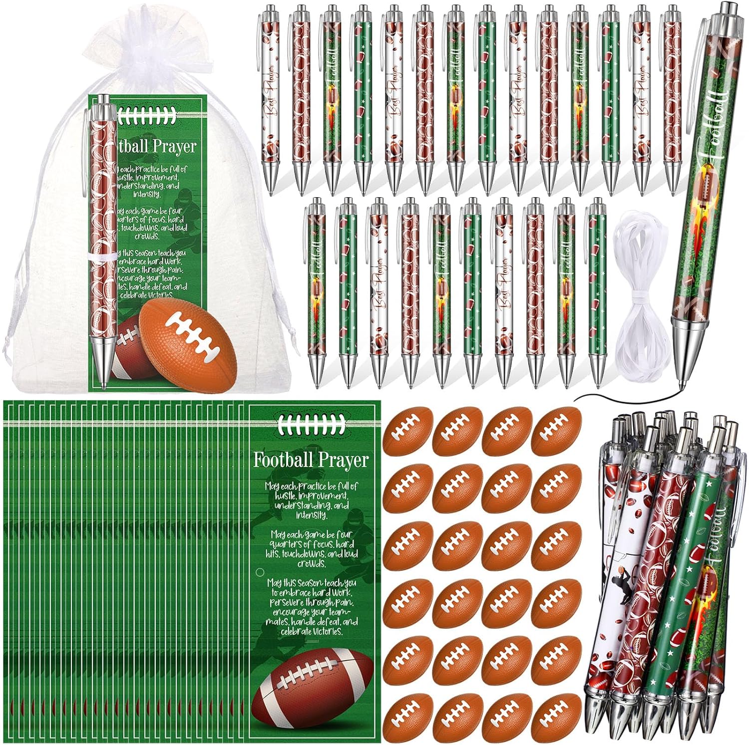 Supervitae 96 Pcs Football Party Favors Gifts Include Football Ballpoint Pens Mini Footballs Stress Ball Footballs Theme Cards for Prize Team Coach Team Party Decoration Supplies