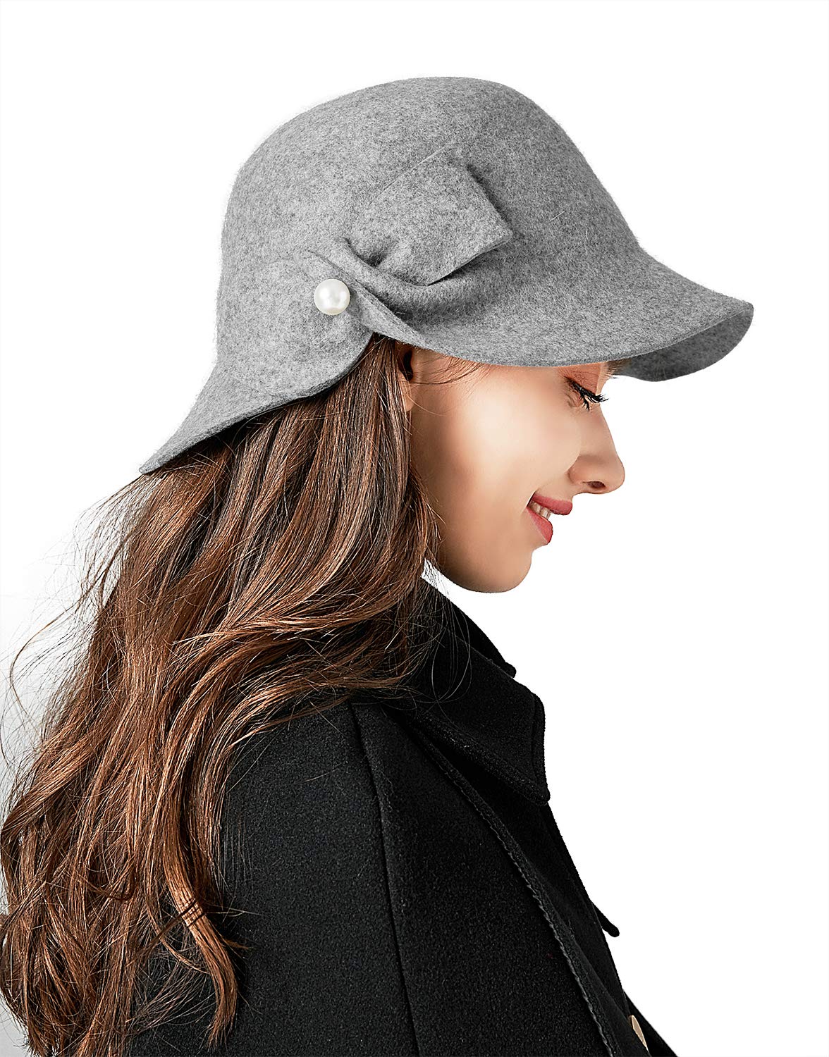 BelladyWomen Solid Color Winter Hat 100% Wool Cloche Bucket with Bow Accent