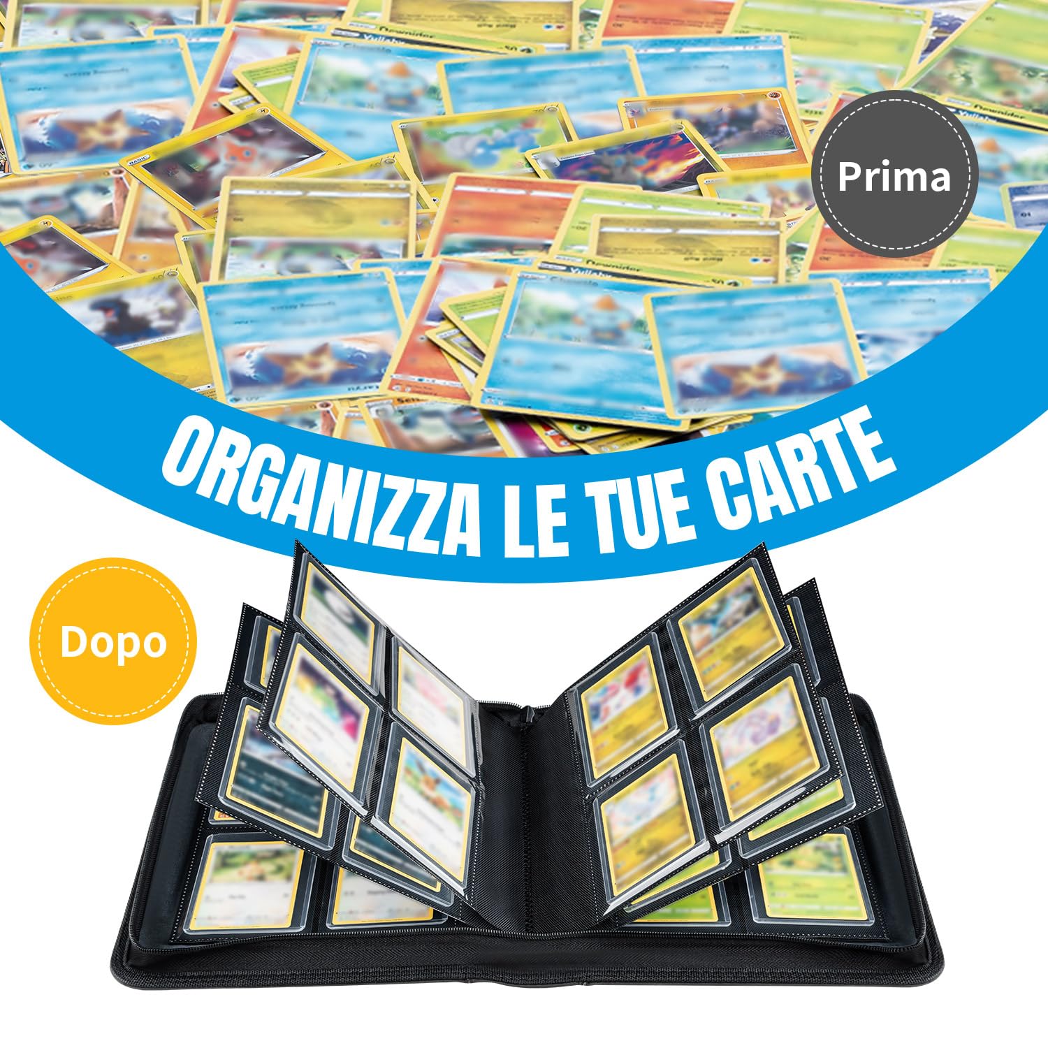 Toploader - Album per carte da collezione 112 Top loader con 4 scomparti, 10 pezzi 35PT Toploader, raccoglitore per TCG, MTG, album di collezione, colore: nero