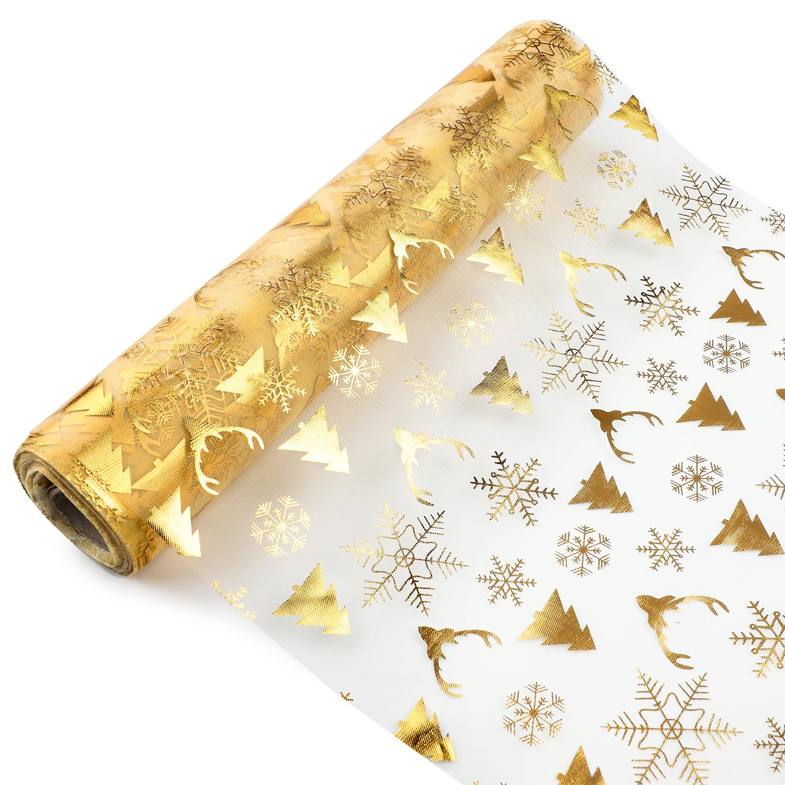 Bekeify Camino de Mesa Dorado de 28 CM × 15 M, Tul Dorado Brillante, Camino de Mesa Navidad Metálico Dorado de Lámina Dorado,para Bodas, Fiestas, Cumpleaños, Navidad, Pascua, Decoración de Mesa