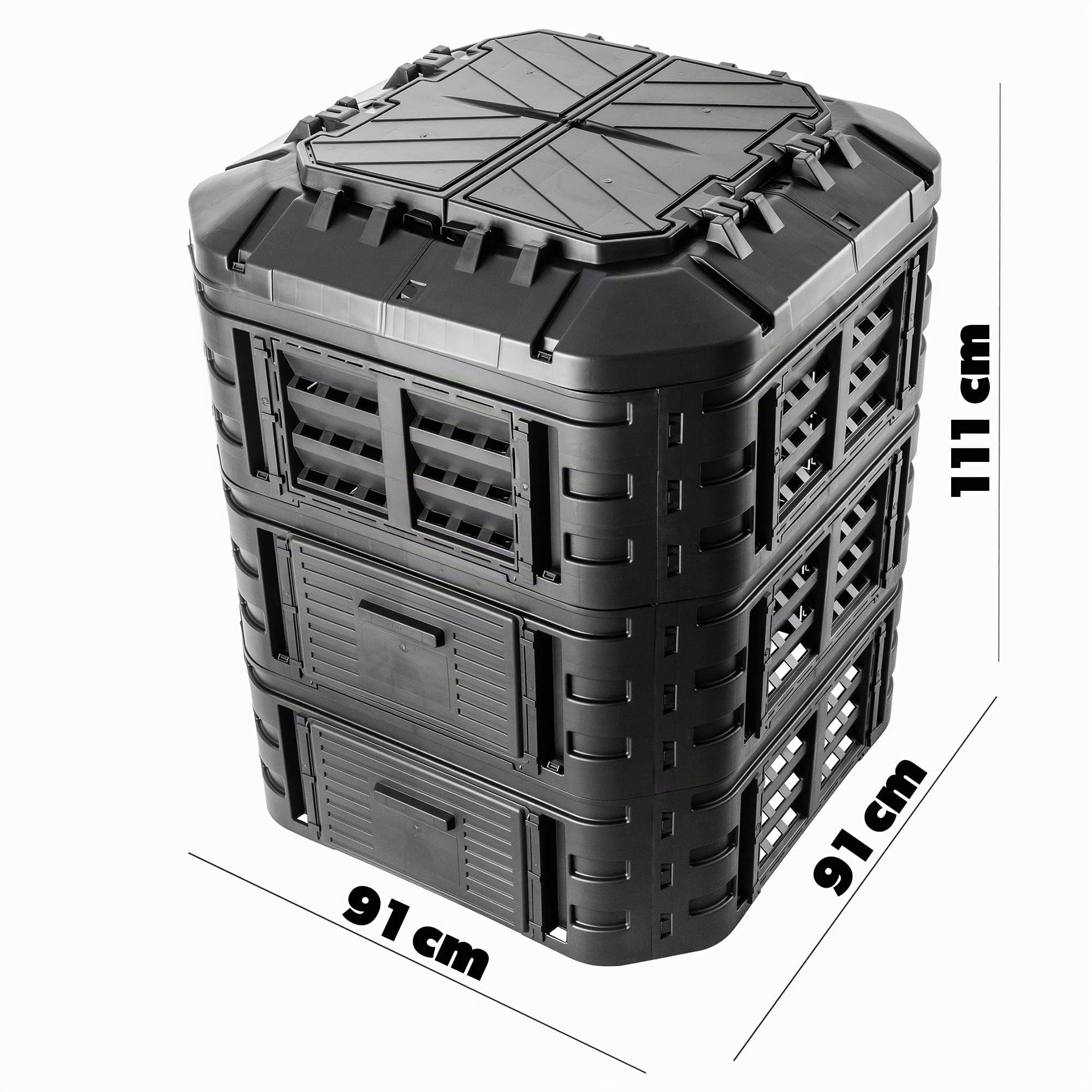 KADAX Composteur de Jardin 860L, Grand Bac à Compost pour Une Gestion Écologique et Efficace des Déchets Organiques en Espace Extérieur (Noir)