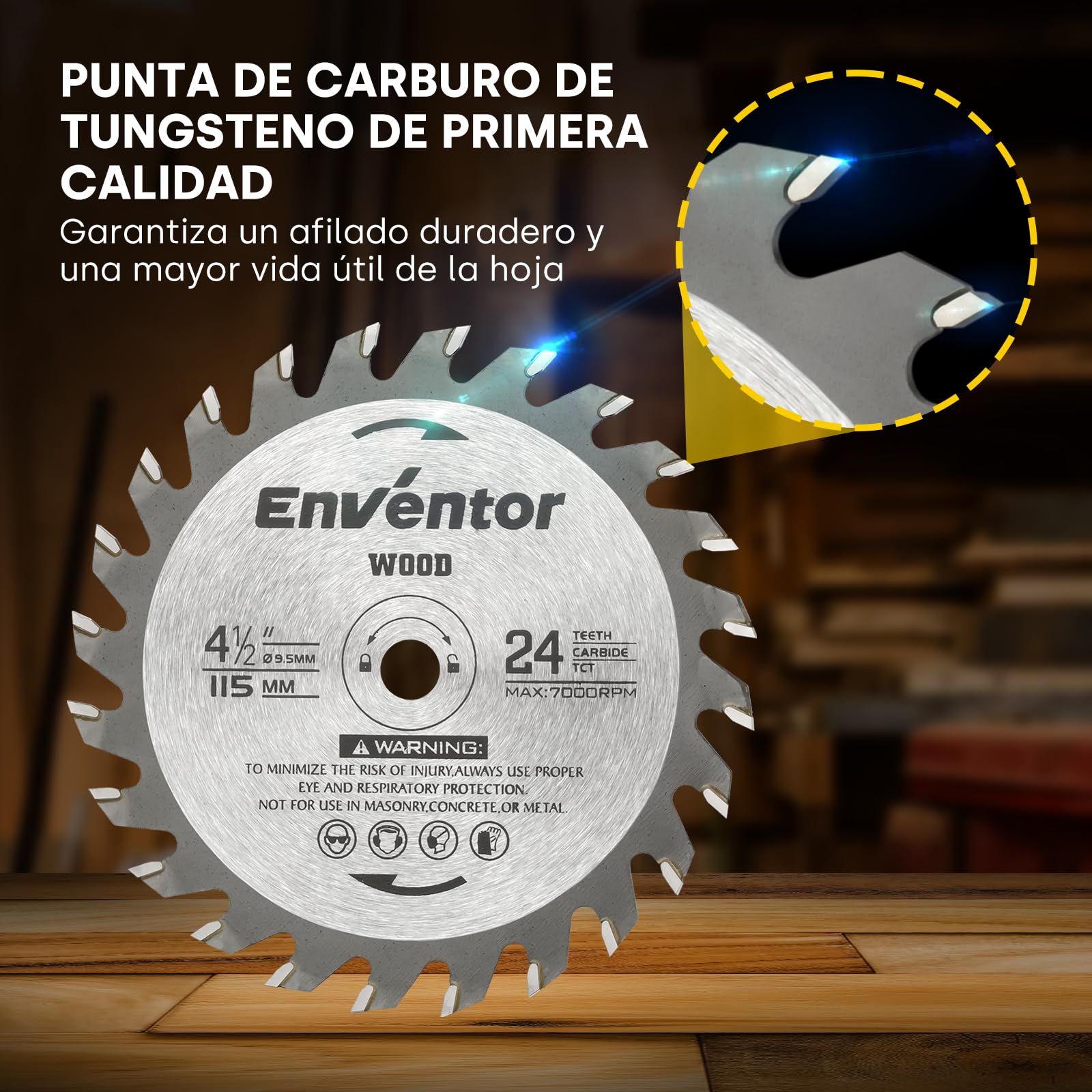Enventor 3PCS 24T TCT Hoja de Sierra Circular, 115mm x 9.5mm, Punta de Carburo de Tungsteno, Hoja de Mini Sierra Circular para Madera, Compatible con Enventor 76604L