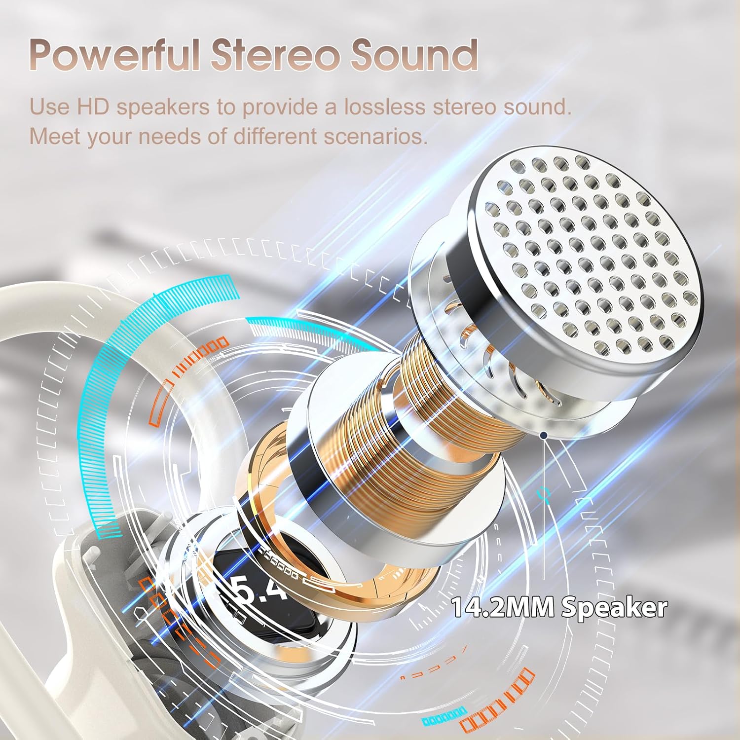 Wireless Earbuds, Headphones Sport Bluetooth 5.4, Over Ear Buds with ENC Noise Canceling Mic, Deep Bass Stereo Earphones with Hook, 50H, LED Display, IP7 Ear Buds for Workout Running, Off-White(2026) - Image 2