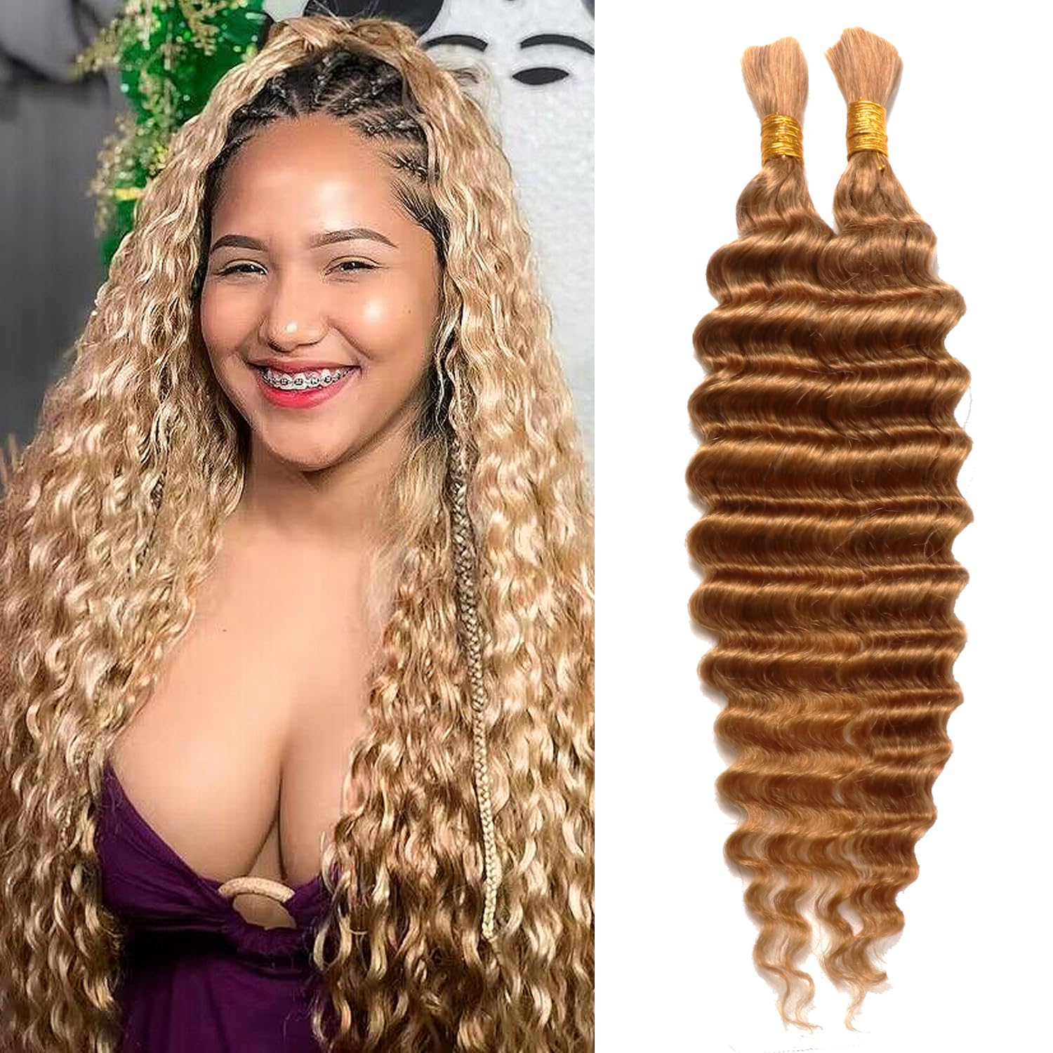 Deep Wave Bulk Human Hair For Braiding 2Bundles Micro Braids Human Hair For Braiding Wet And Wavy Deep Twist Human Braiding Hair For Women (27#
