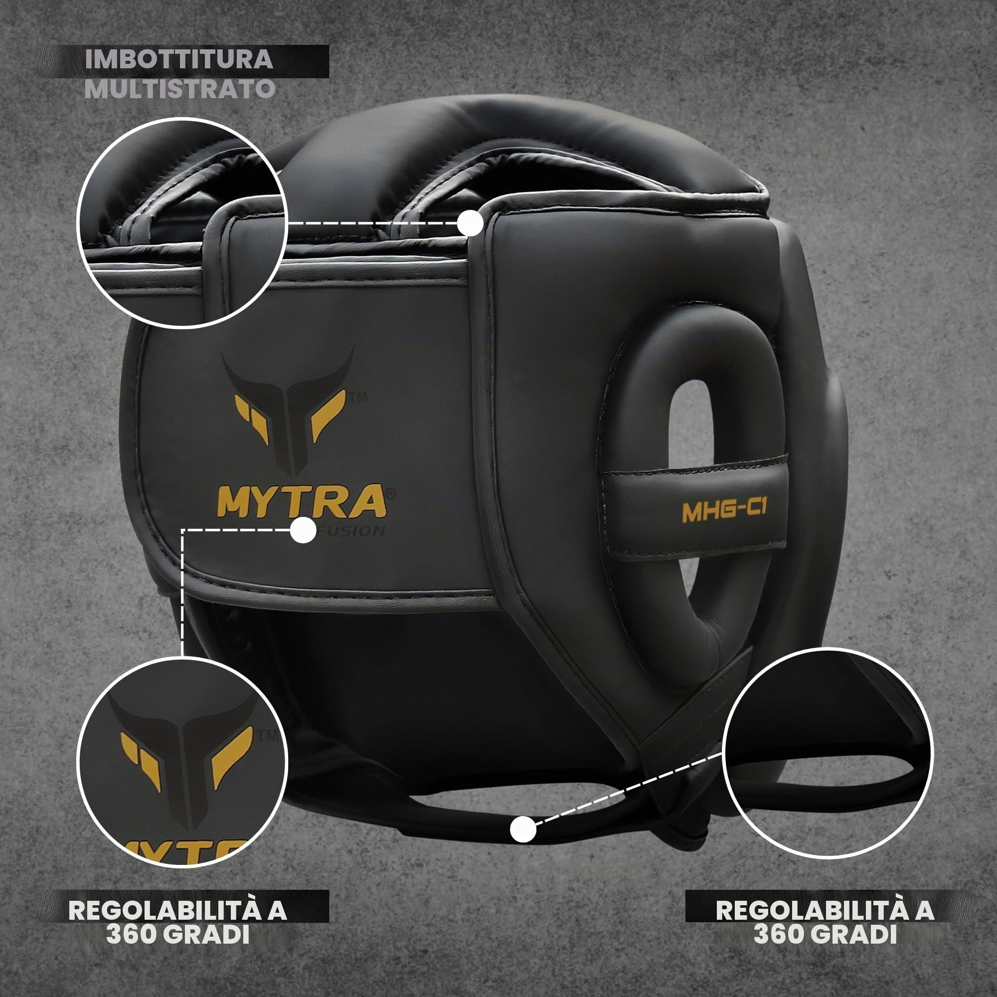 Mytra Fusion Caschetto Boxe MMA Kickboxing Grappling Taekwondo Allenamento di karate Casco Boxe, Taglia unica per tutti