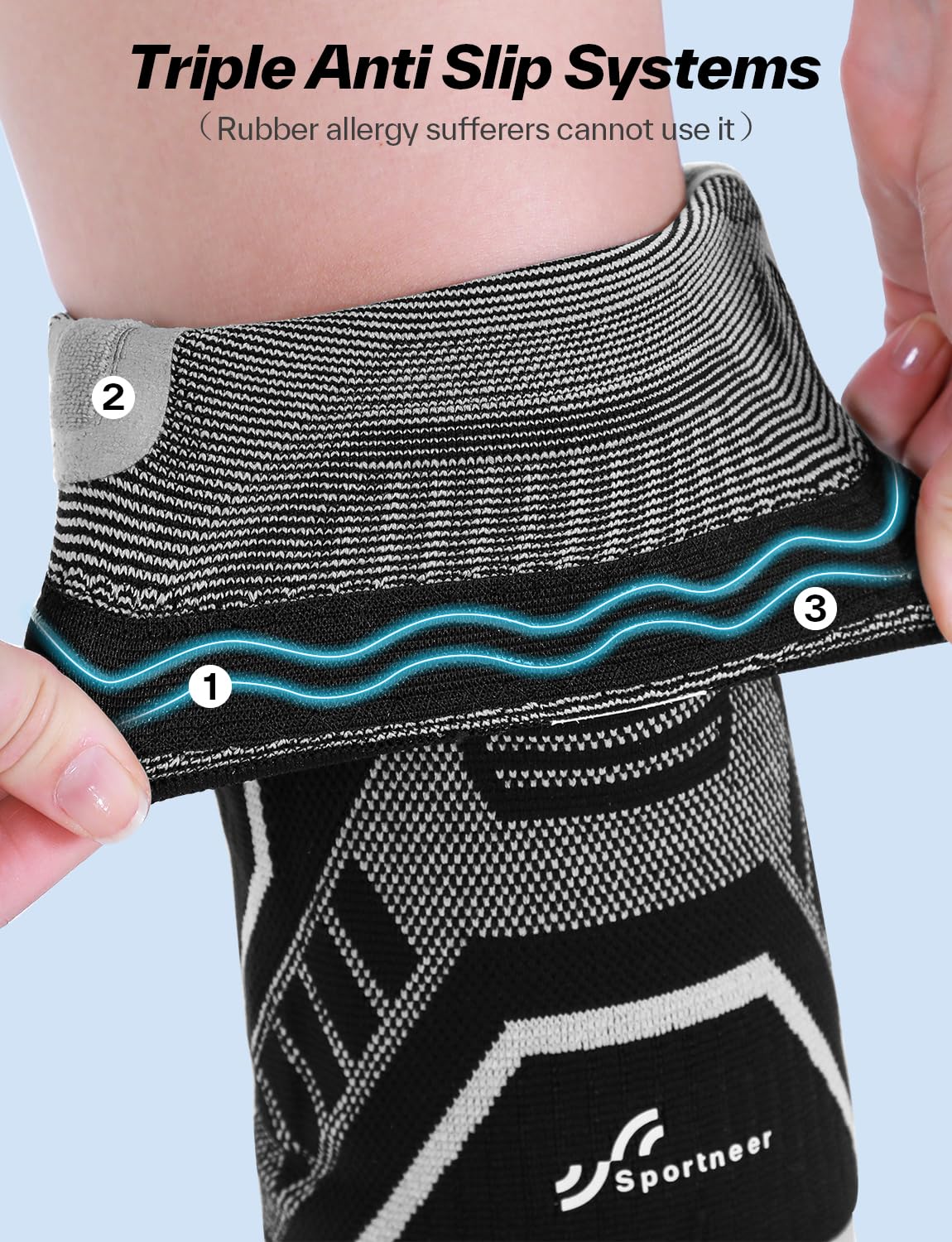 Sportneer Knee Brace with Dual Side Stabilizers – Maximum Support Compression Knee Sleeve for Men & Women, Anti-Slip Knee Support for Running, Workout, Arthritis, ACL & Pain Relief (Black, Large(18"-20")) - Image 3