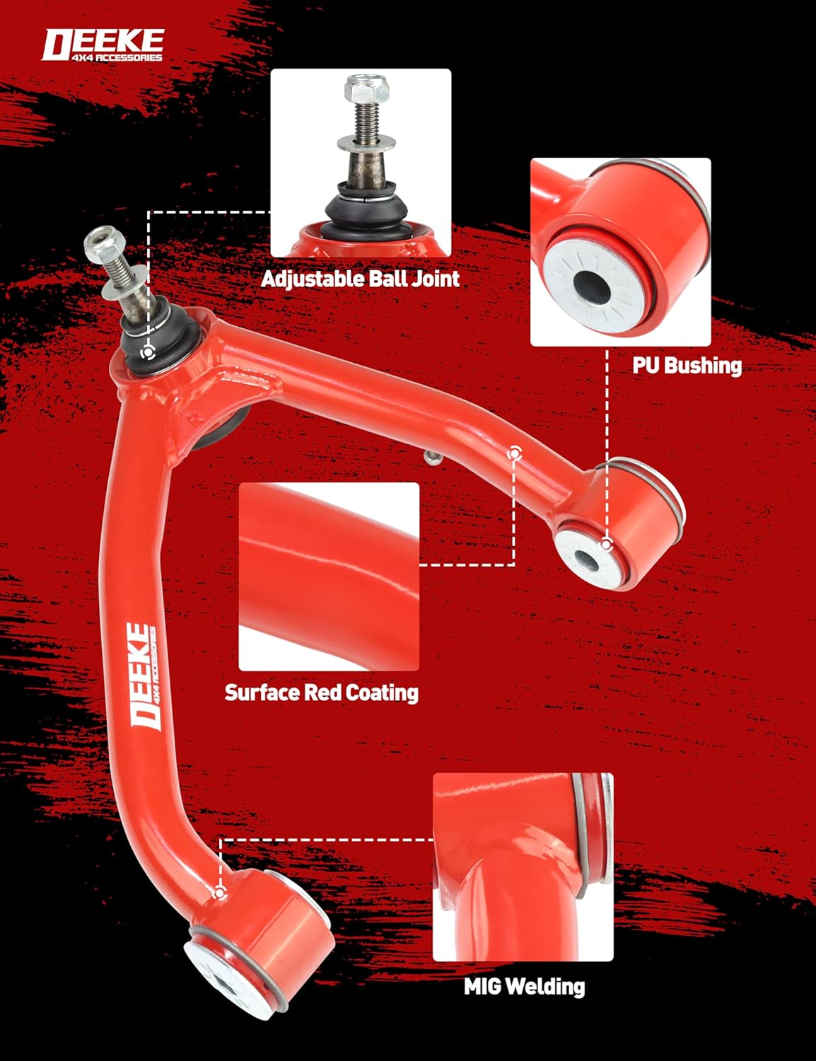 2-4" Lift Front Upper Control Arms for 2014-2018 Chevy Silverado GMC Sierra 1500, 2015-2018 Chevy Tahoe, Suburban 1500, GMC Yukon/Yukon XL,ESV Heavy, Duty Suspension Arms, Red(2PCS)