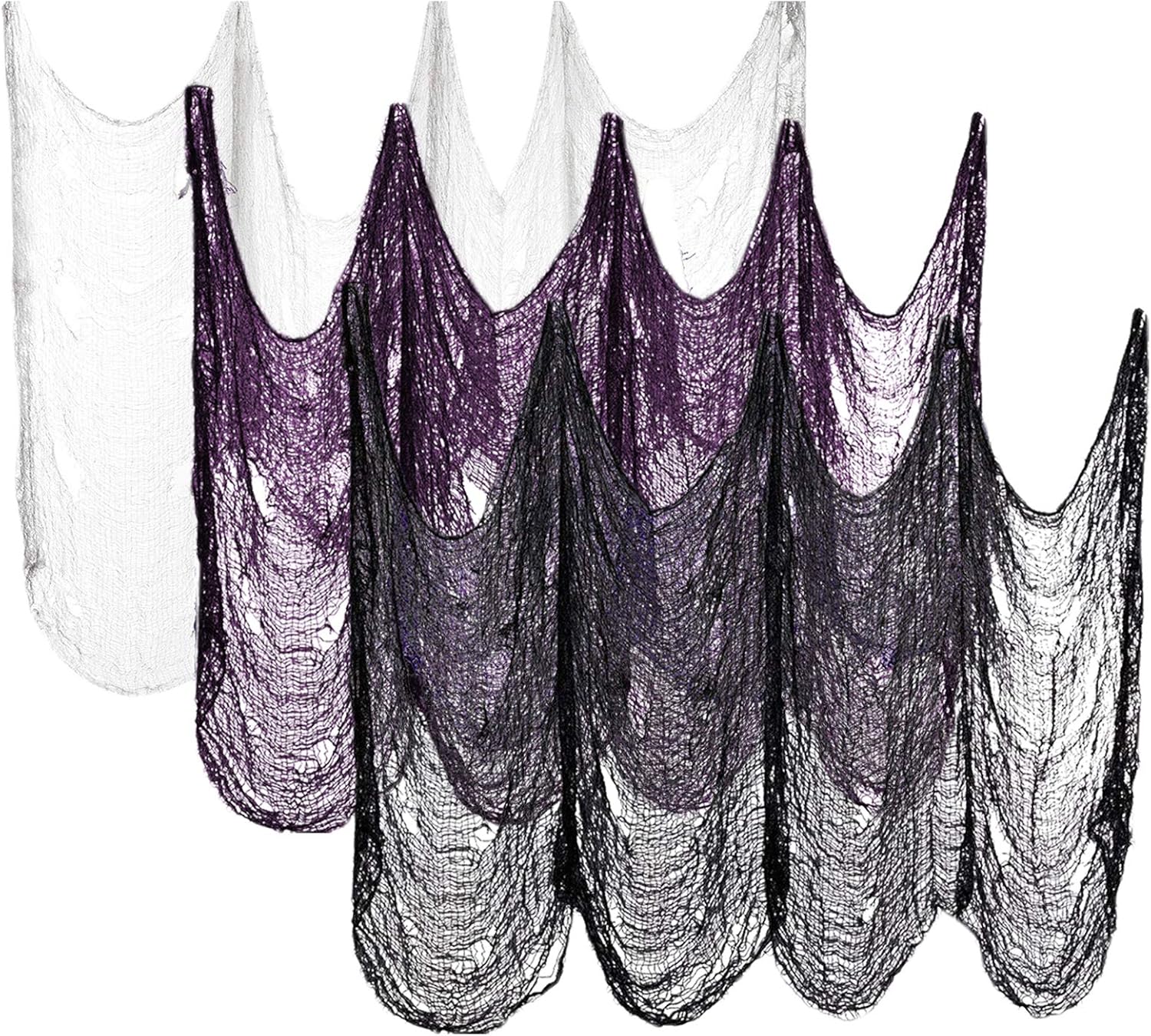 ZeeDix 6 Pack Halloween Creepy Cloth- (30 x 72 Inch) Spooky Scary Gauze for Halloween Party Supplies Home Wall Doorway Outdoor Yard Decor(Black,White,Purple)
