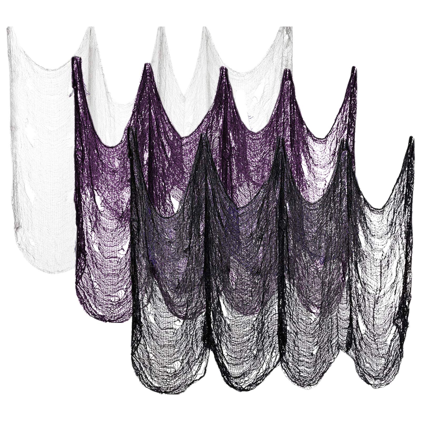 ZeeDix6 Pack Halloween Creepy Cloth- (30 x 72 Inch) Spooky Scary Gauze for Halloween Party Supplies Home Wall Doorway Outdoor Yard Decor(Black,White,Purple)