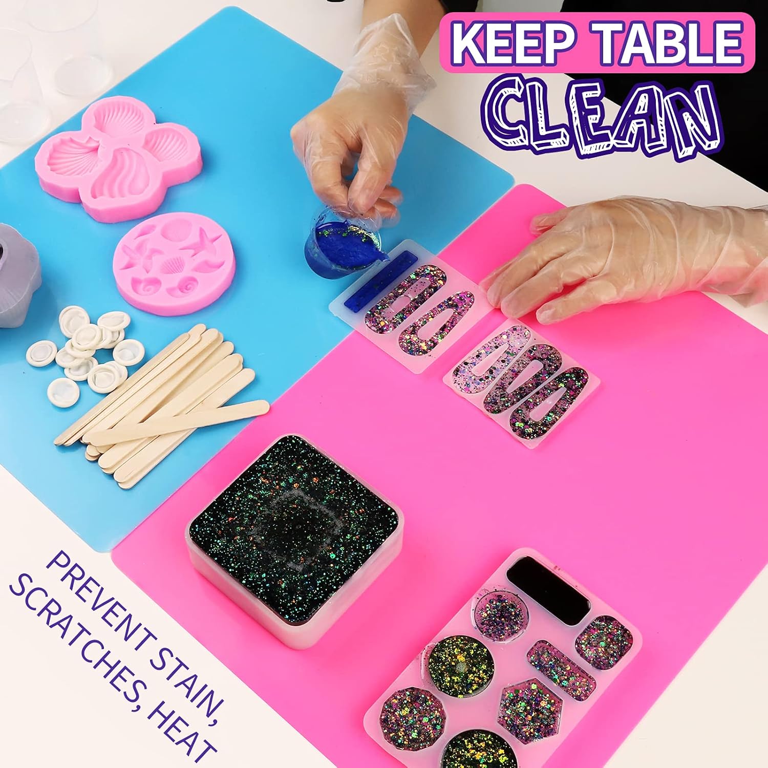 LEOBRO 2 Pack 15.7" x 11.7" Large Silicone Sheet for Crafts Jewelry Casting Mould Mat, Nonstick Heat Resistant Silicone Craft Mat, Placemat, Silicone Mats for Epoxy Resin Crafts, Clay, Blue & Rose Red : Arts, Crafts & Sewing