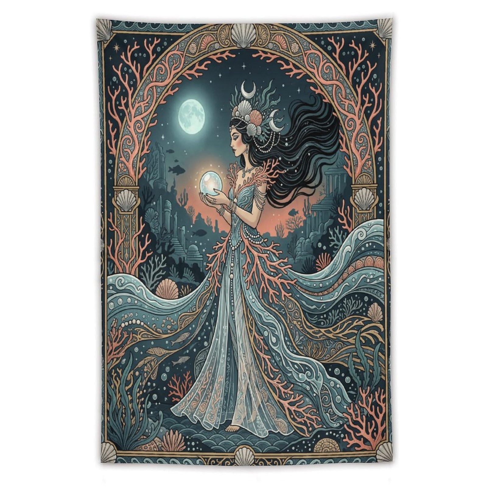 W7C8U2X3 Art Nouveau Ocean Woman Wall Tapestry, Symbolist Art, Office