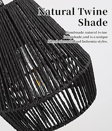 Miniatura 6 de PINDODO Lámpara colgante negra de 7 pulgadas, luces colgantes de ratán, lámpara colgante bohemia costera para granja, cocina, isla, dormitorio, sala
