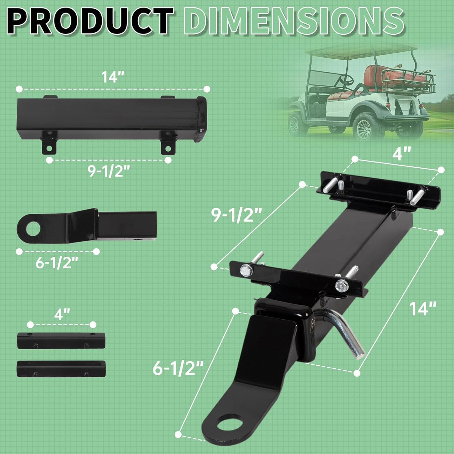 ECOTRIC Golf Cart Universal Rear Hitch with 2" Receiver for Step on Back Compatible with Club CAR EZGO Yamaha