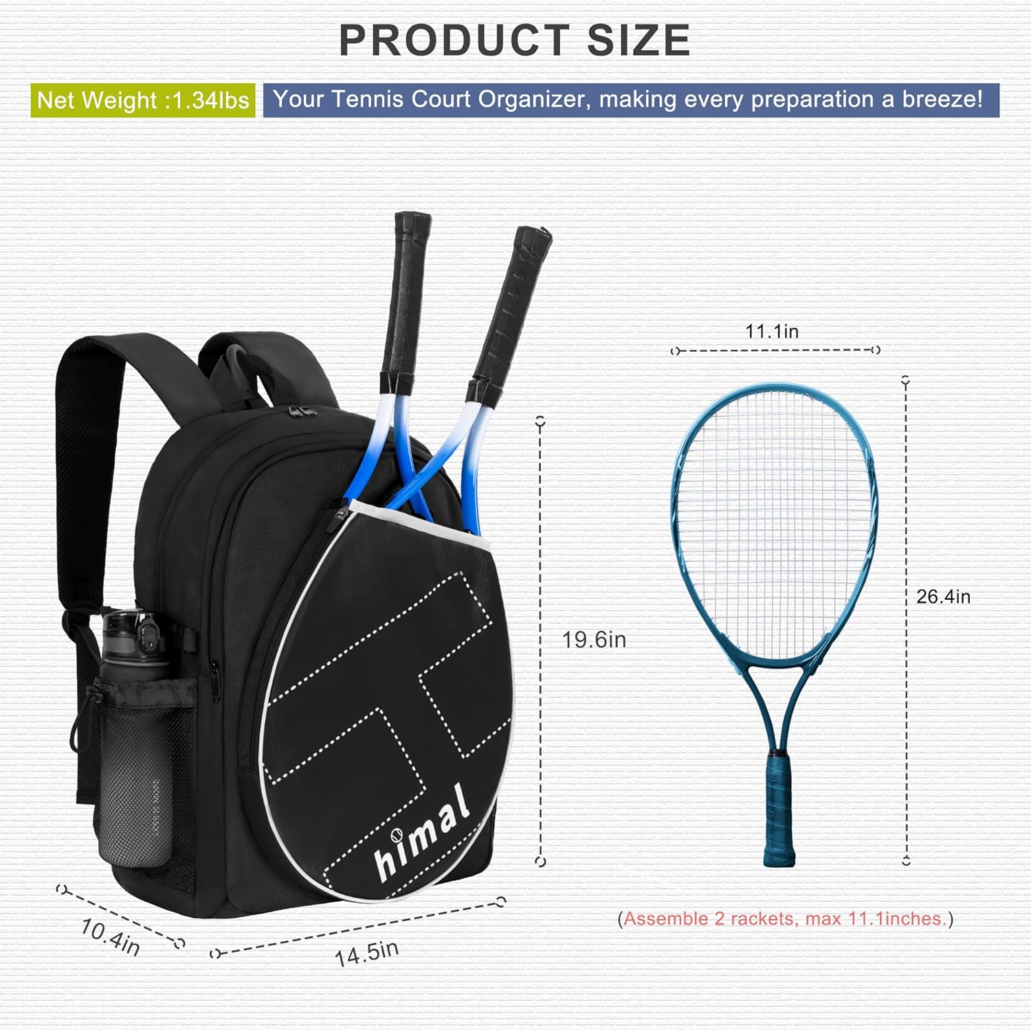 Tennis Bag Tennis Backpack for Men Women, Large Capacity Holds 2 Rackets with Ventilated Shoe Compartment and Insulated Pocket - Image 2