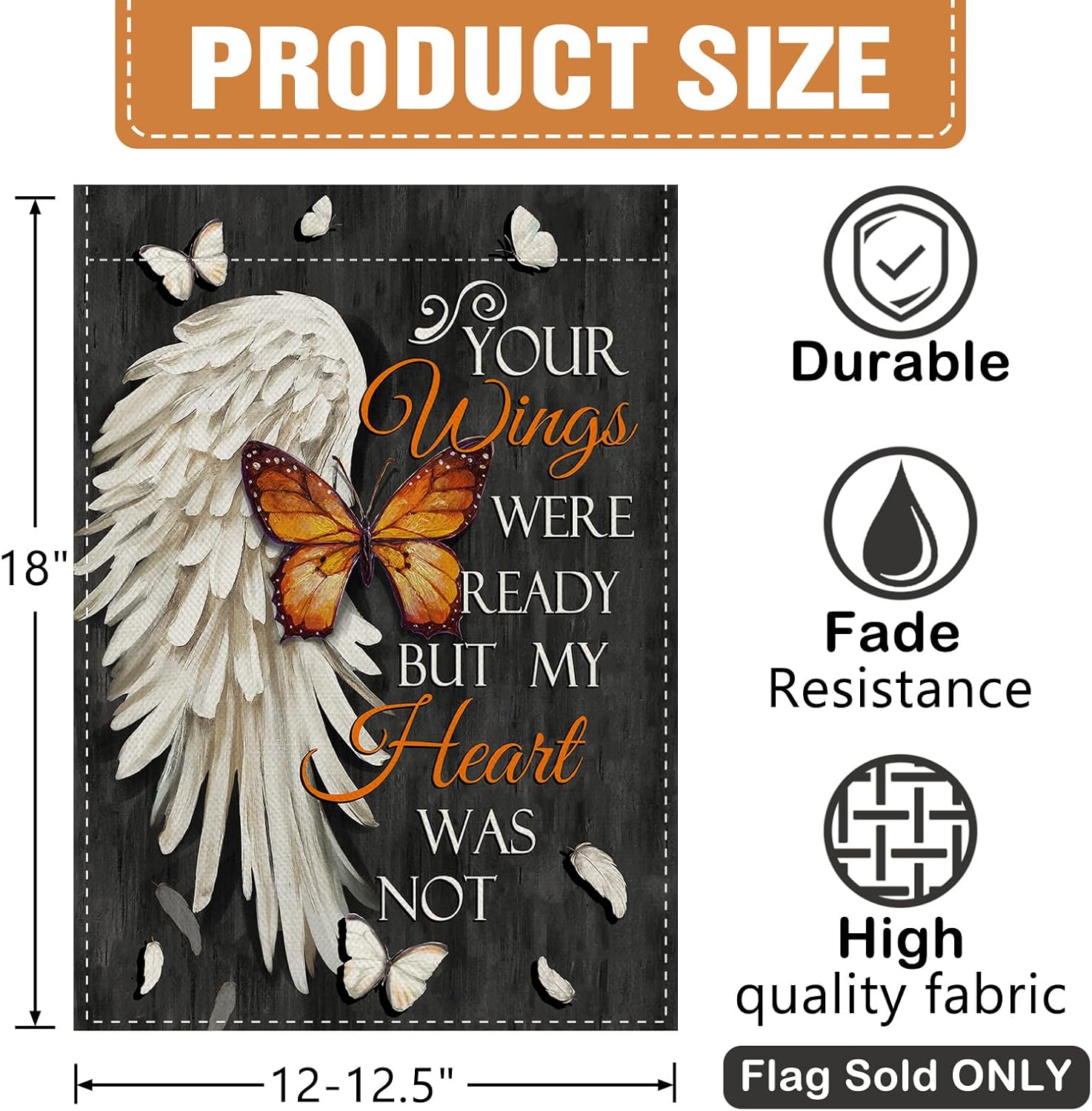 Dyrenson Memorial You Wings Were Ready But My Heart Was Not Decorative Garden Flag, Butterfly Cemetery Yard Outside Home Decoration, Burlap Outdoor Small Decor Double Sided 12 x 18 - Image 2