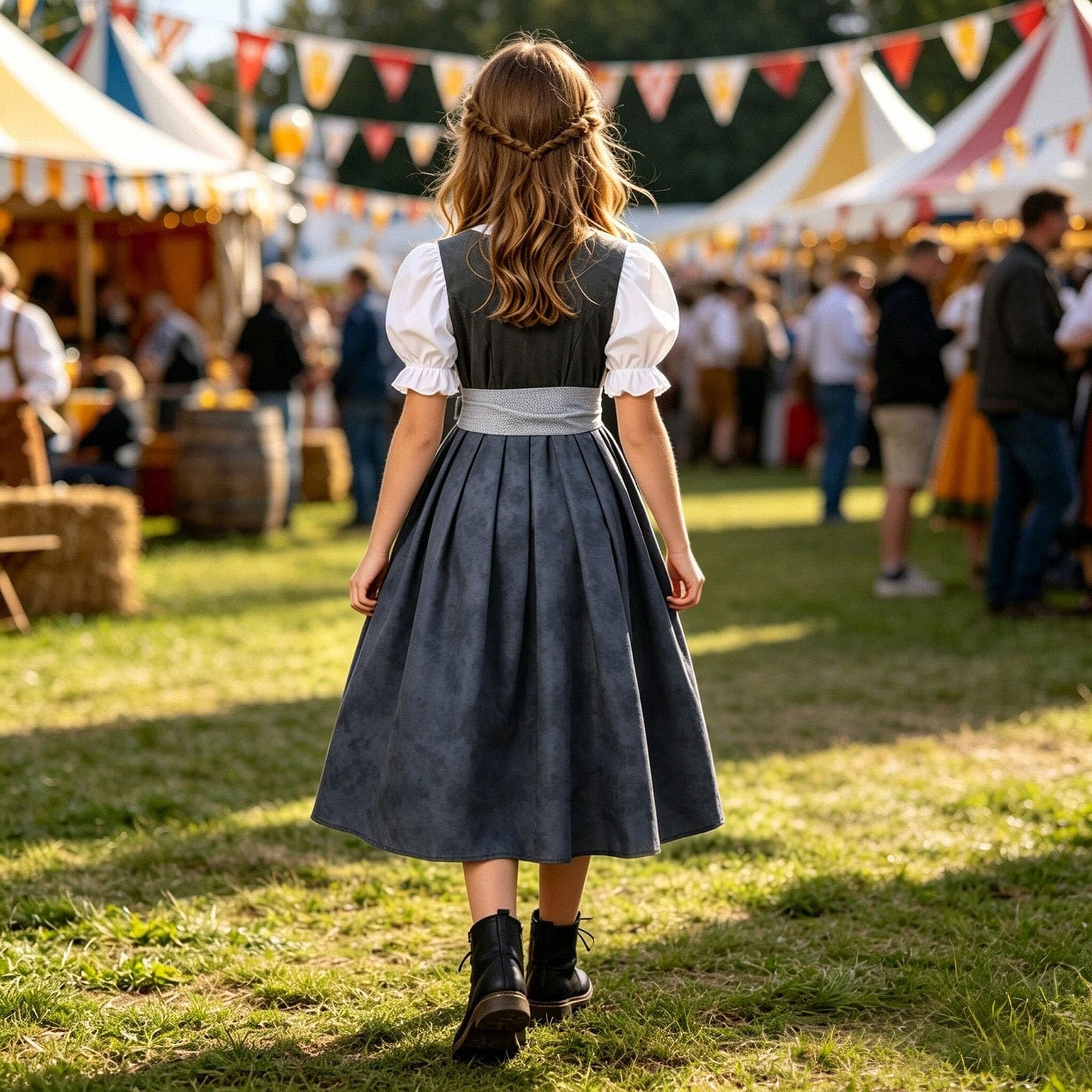Dirndl dziecięca bluzka i fartuch w tradycyjnym stylu dla dzieci, dziewczynek, fartuch Dirndl, długi, dla nastolatków, nowoczesny strój bawarski tradycyjny