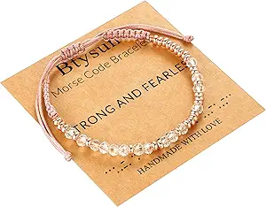 Btysun Morse Code Bracelets for Women Christmas Gift Stocking Stuffers for Teens Pink Braided Bracelets Inspirational Best Friend Birthday Gifts for Her High School Graduation Gifts for Her 2025 Mom Bracelet Jewelry