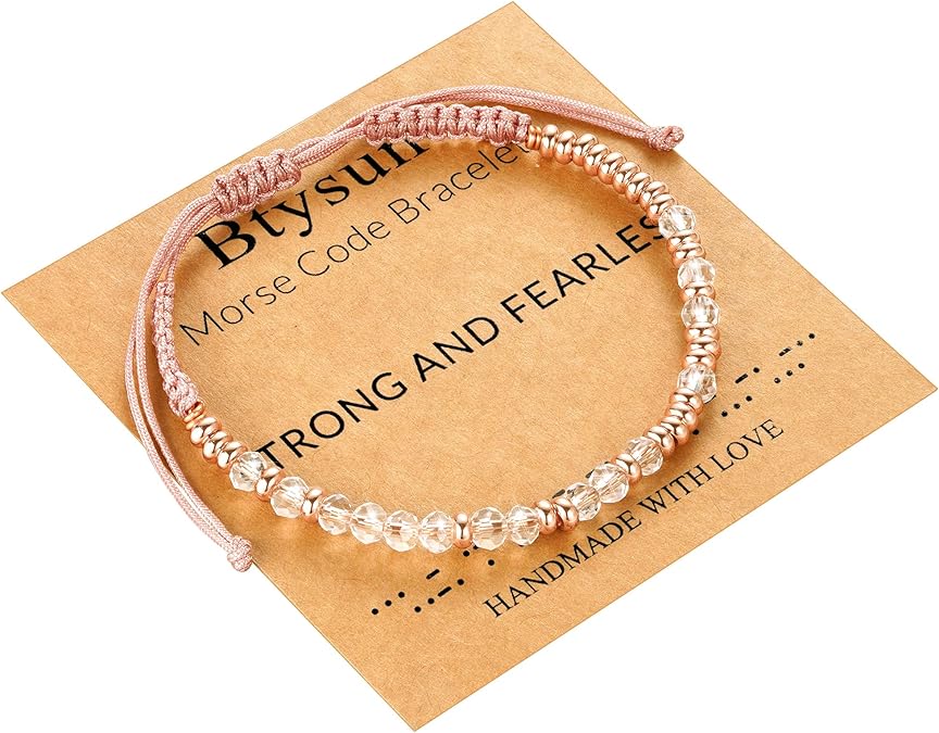 Btysun Morse Code Bracelets for Women Christmas Gift Stocking Stuffers for Teens Pink Braided Bracelets Inspirational Best Friend Birthday Gifts for Her High School Graduation Gifts for Her 2025 Mom Bracelet Jewelry