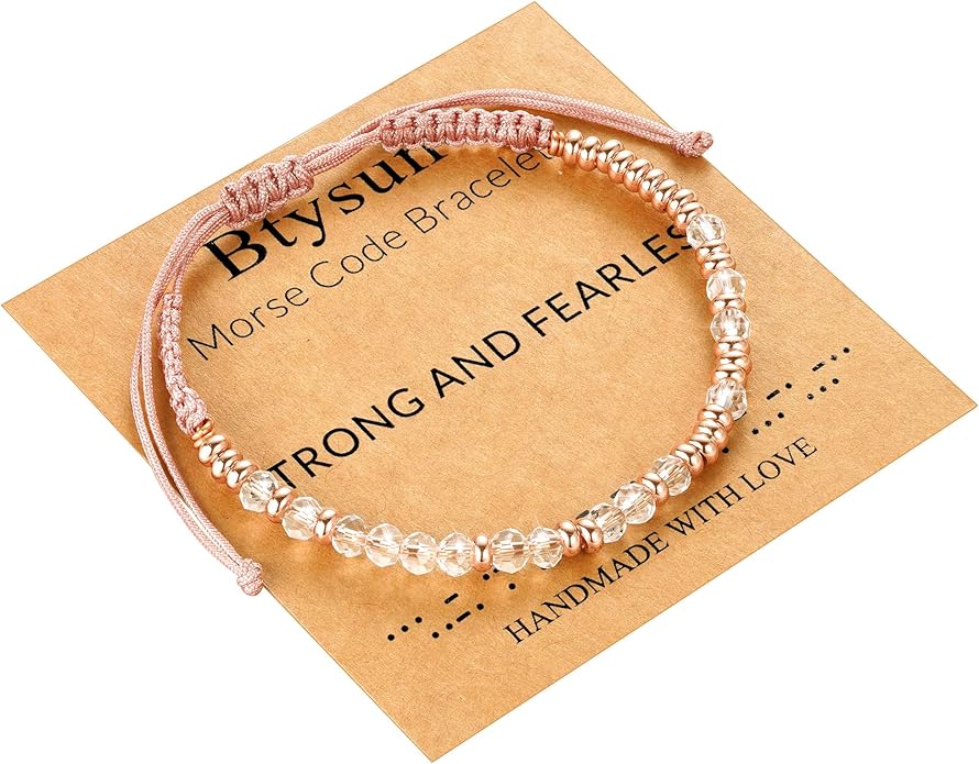 Btysun Morse Code Bracelets for Women Christmas Gift Stocking Stuffers for Teens Pink Braided Bracelets Inspirational Best Friend Birthday Gifts for Her High School Graduation Gifts for Her 2025 Mom Bracelet Jewelry