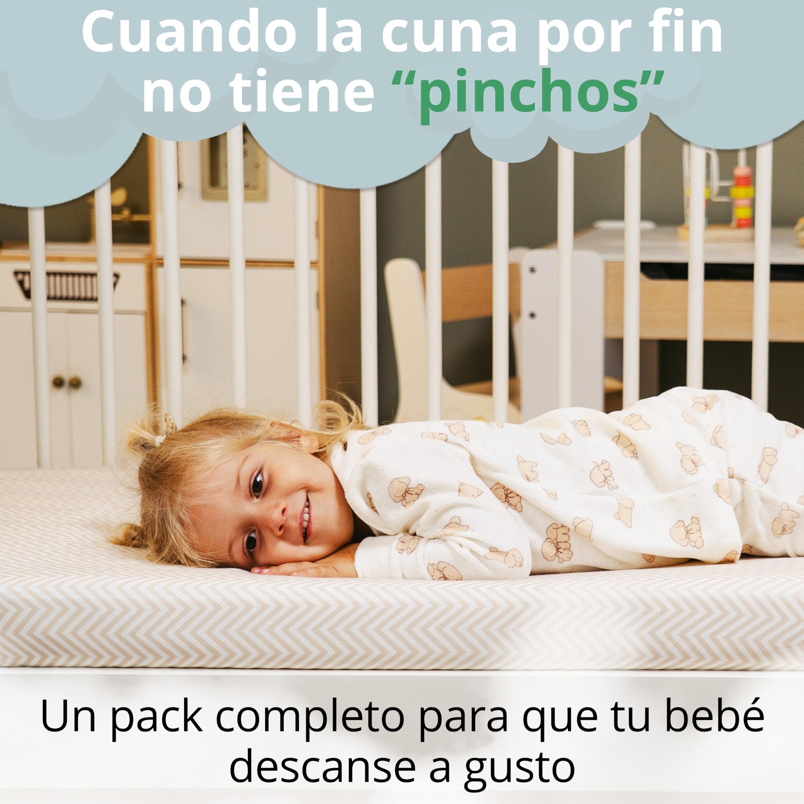 Set Sabanas Cuna 70x140. 2 Sabanas Bajeras de Algodon Jersey + 1 Protector de Colchon Impermeable de Rizo para Cama Bebe. Certificado OekoTex. Estampado Beige 140 x 70