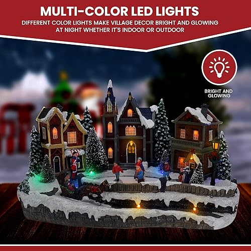 Miniatura 5 de Skating Christmas Village - Aldea de nieve musical animada preiluminada de invierno con 4 patinadores en movimiento, complemento perfecto para tus