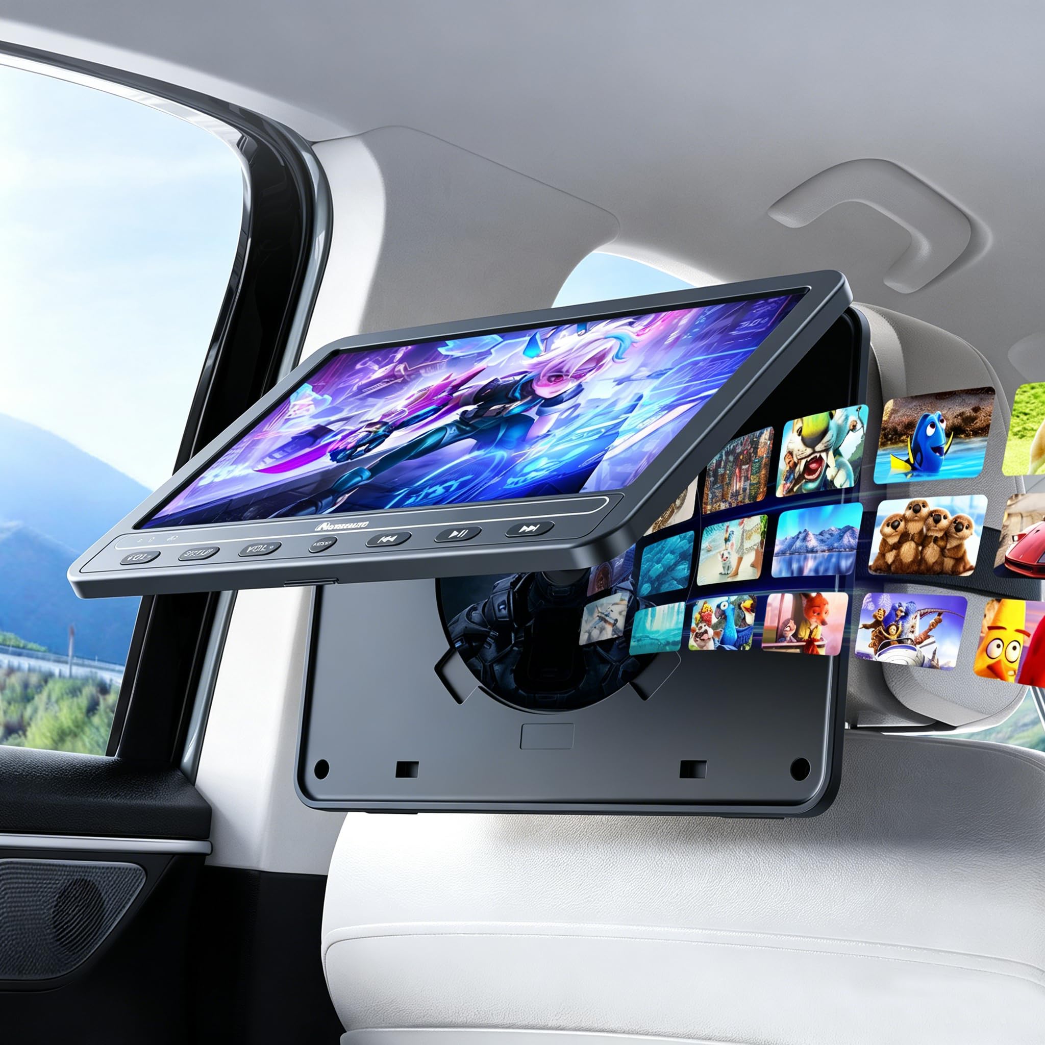 GOnavidio Lettore DVD portatile da 10,1 pollici per auto con ingresso HDMI, batteria da 5 ore, 2 cuffie, doppio lettore DVD per sedile posteriore, supporto USB/scheda TF, ultima memoria, riproduzione