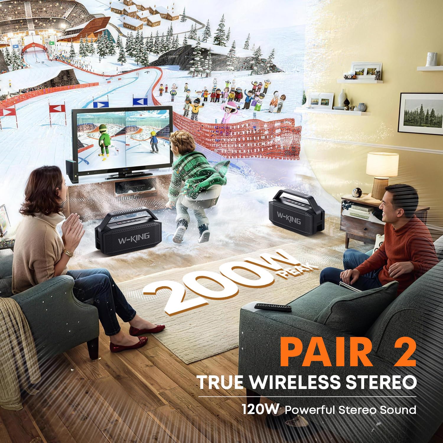 W-KING Subwoofer'lı Taşınabilir Yüksek Bluetooth Hoparlörler, 60W Dış Mekan Hoparlörleri Bluetooth Kablosuz Su Geçirmez Hoparlör, Derin Bas/40H/TF/AUX