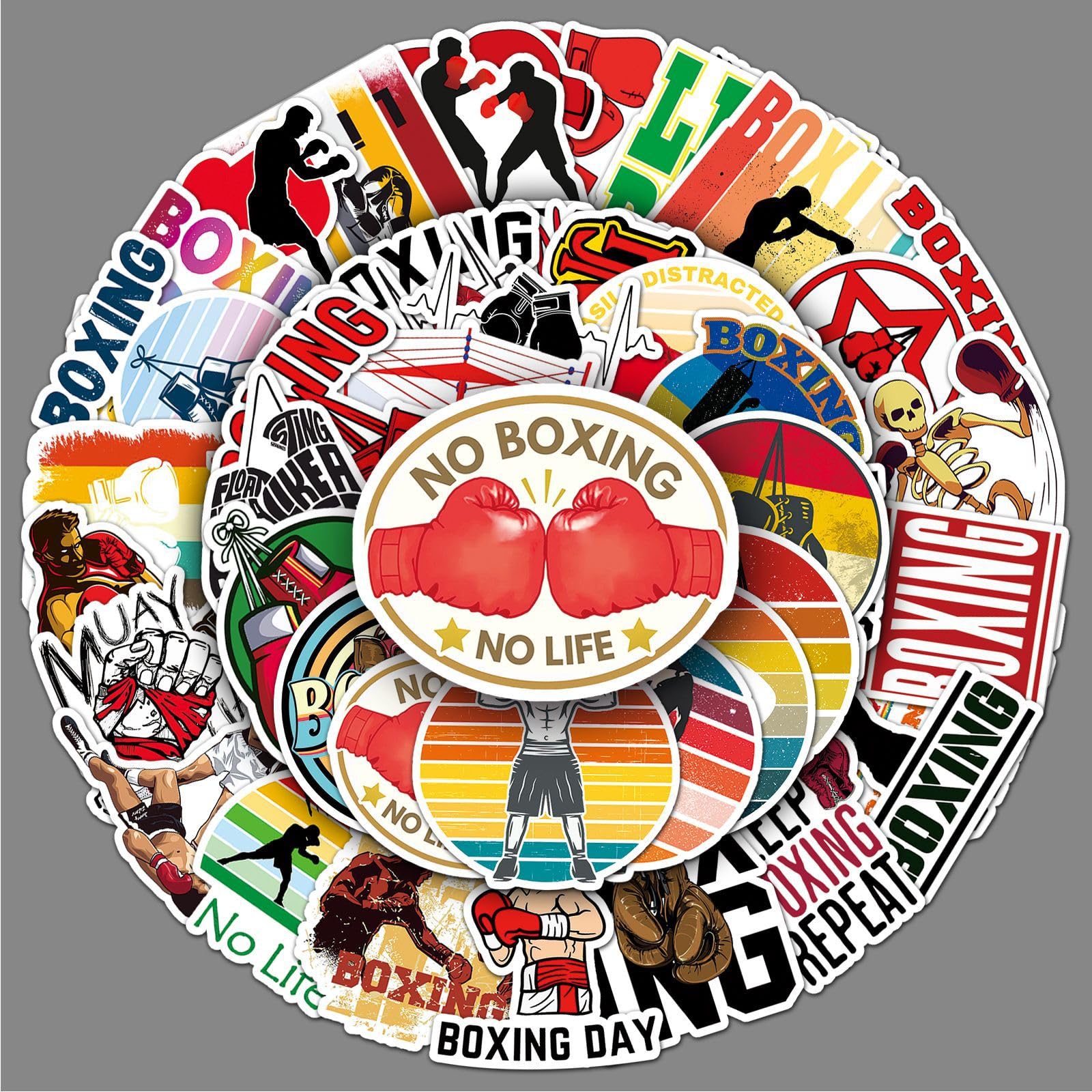 kaensc Pack of 50 Sheets Boxing Sports Cartoon Waterproof Stickers for Children Teenagers Adults Boys Decorative Water Bottle Laptop Skateboard Luggage Bicycle Helmet Guitars