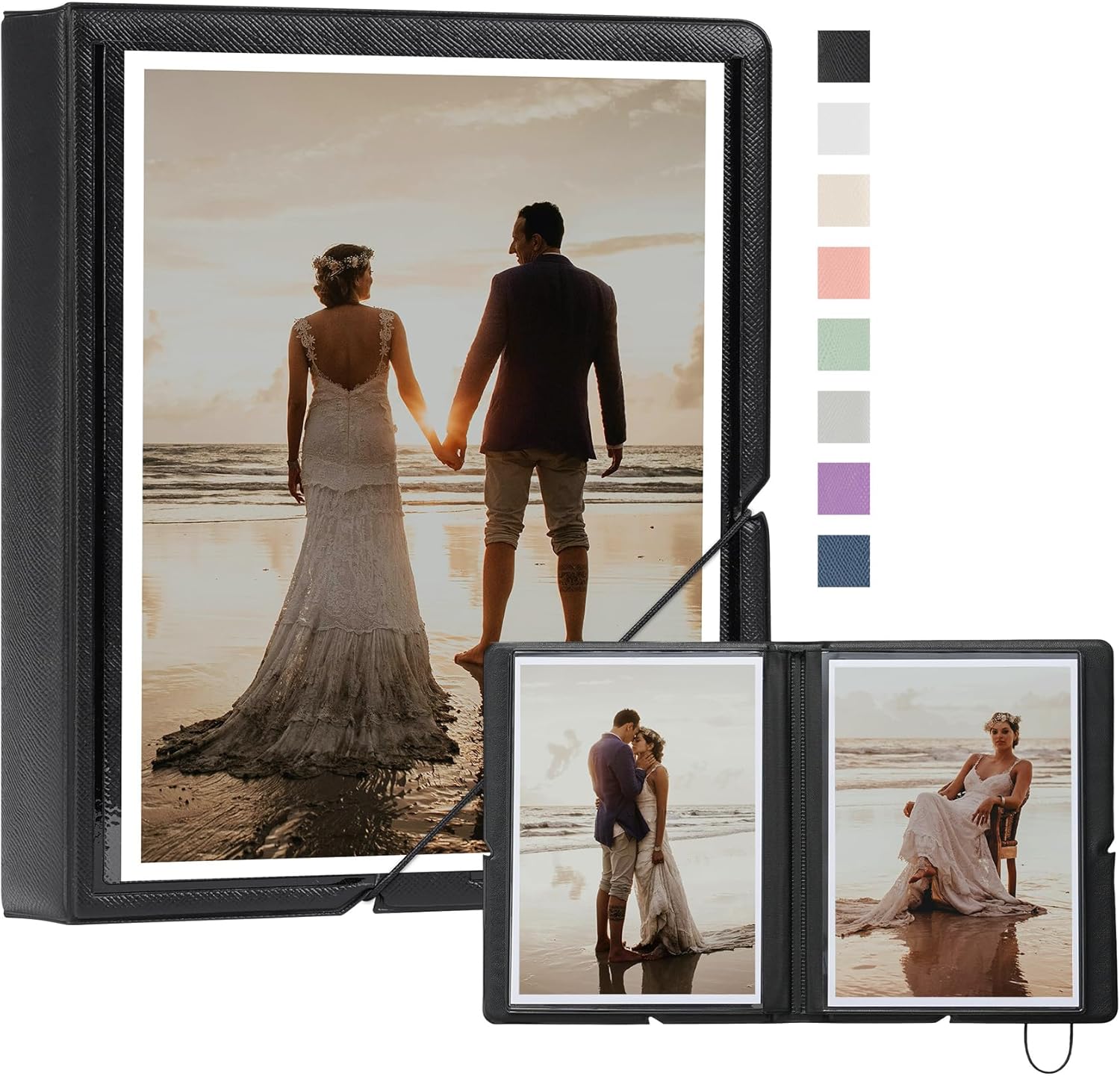 Small Photo Album 5x7 Customizable Cover Plastic 5x7 Photo Book Holds 36 Pockets Mini Picture Album for Wedding Family and Travel (Black)