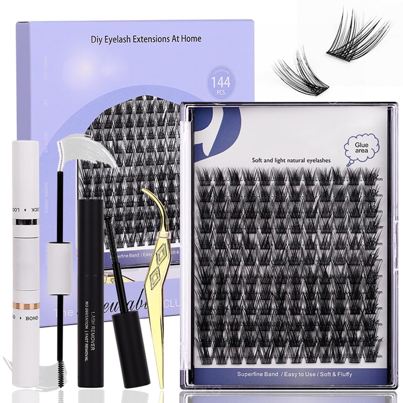 Individual False Eyelashes Set Lashs Clusters Kit Fake Eyelashes Natural-Looking Eyelash with Lash Bond and Seal and Lash Tweezers Eyelash Extension Kit