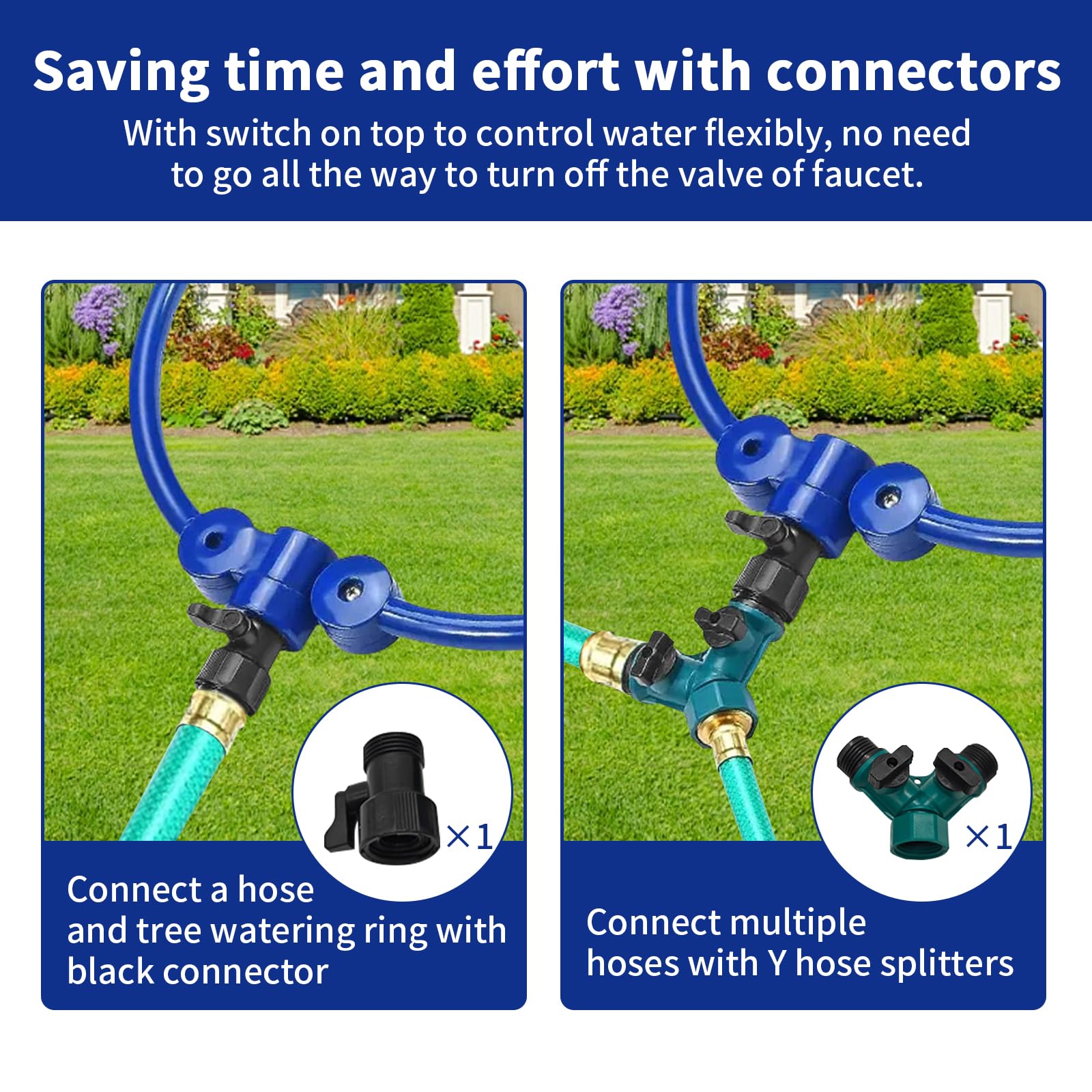 Sistema de riego de jardinería con anillo de agua de 360°, aspersores ajustables para patio con divisores de manguera en Y, sistema de riego por aspersor de césped para jardín, árboles nuevos
