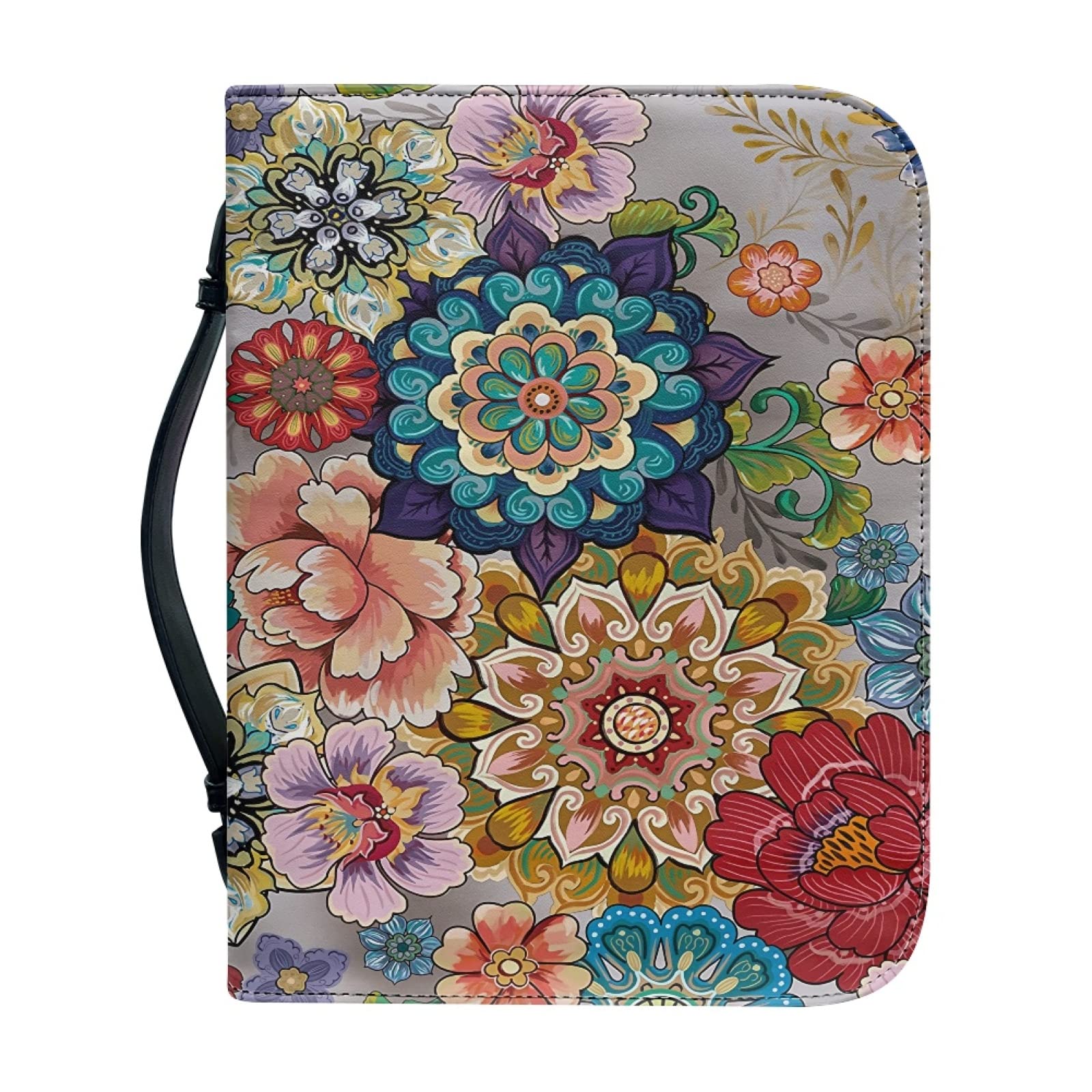 Kuiaobaty Bright Flowers PU Leather Bible Cover Bag with Pockets, Colorful Floral Book Sleeve Case Zipper for Study Bible Small Large — image 1
