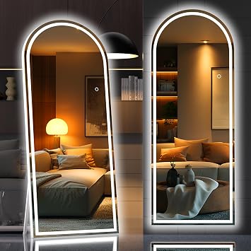 Hasipu 71 X 32 Full Length Mirror with Lights, White Frame Arch Led Mirror Full Length and 3 Colors Temperatures & Brightness Adjustable,Light Up Mirror Full Body for Bedroom Cloakroom Living Room