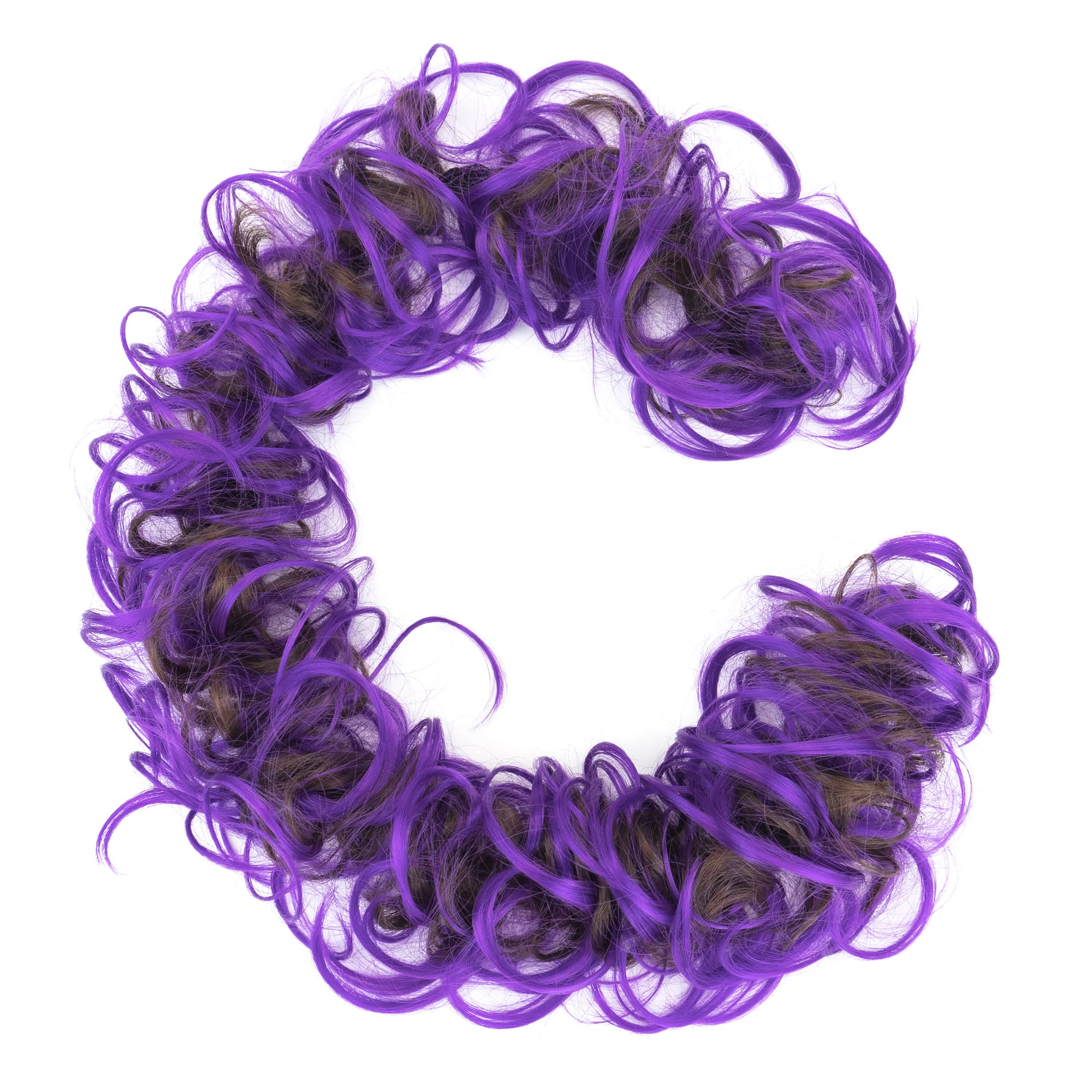 IMISSU Large Size Hairpiece Curly Messy Hair Bun Wrap Scrunchies Elastic Hair Band Donut Updo Chignon Hair Extension Piece for Women Girl (Brown Violet) - Image 2