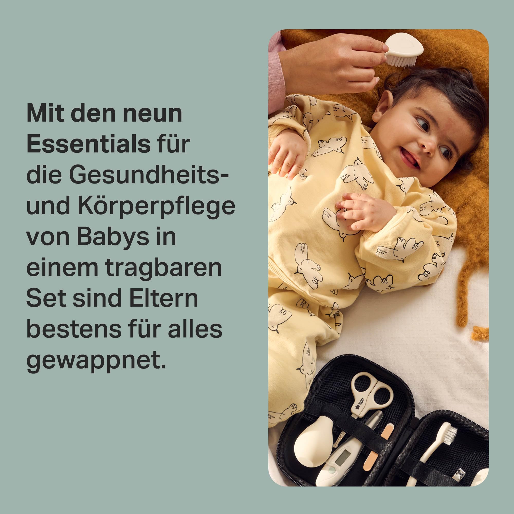 Tommee Tippee Baby-Pflegeset, 9x Essentielle Pflegeartikel für Neugeborene für zu Hause und Unterwegs, abwischbares und wasserdichtes Reiseetui (Design kann variiieren)
