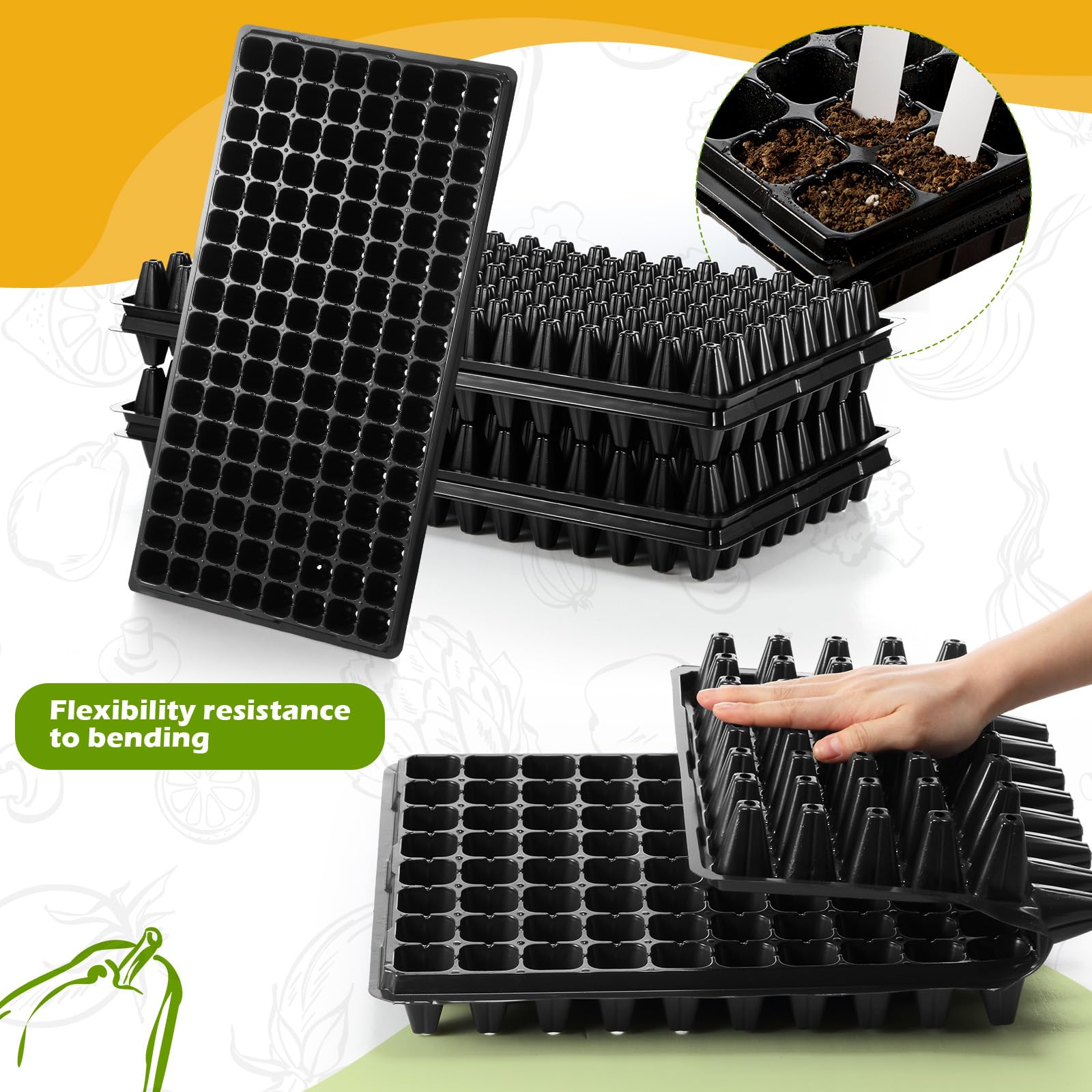 Yinder 20 bandejas de inicio de semillas de plantas, 1020 bandejas sin agujeros y bandejas de tapón de células con 100 etiquetas, bandejas de cultivo para vivero, germinación, hierba de trigo