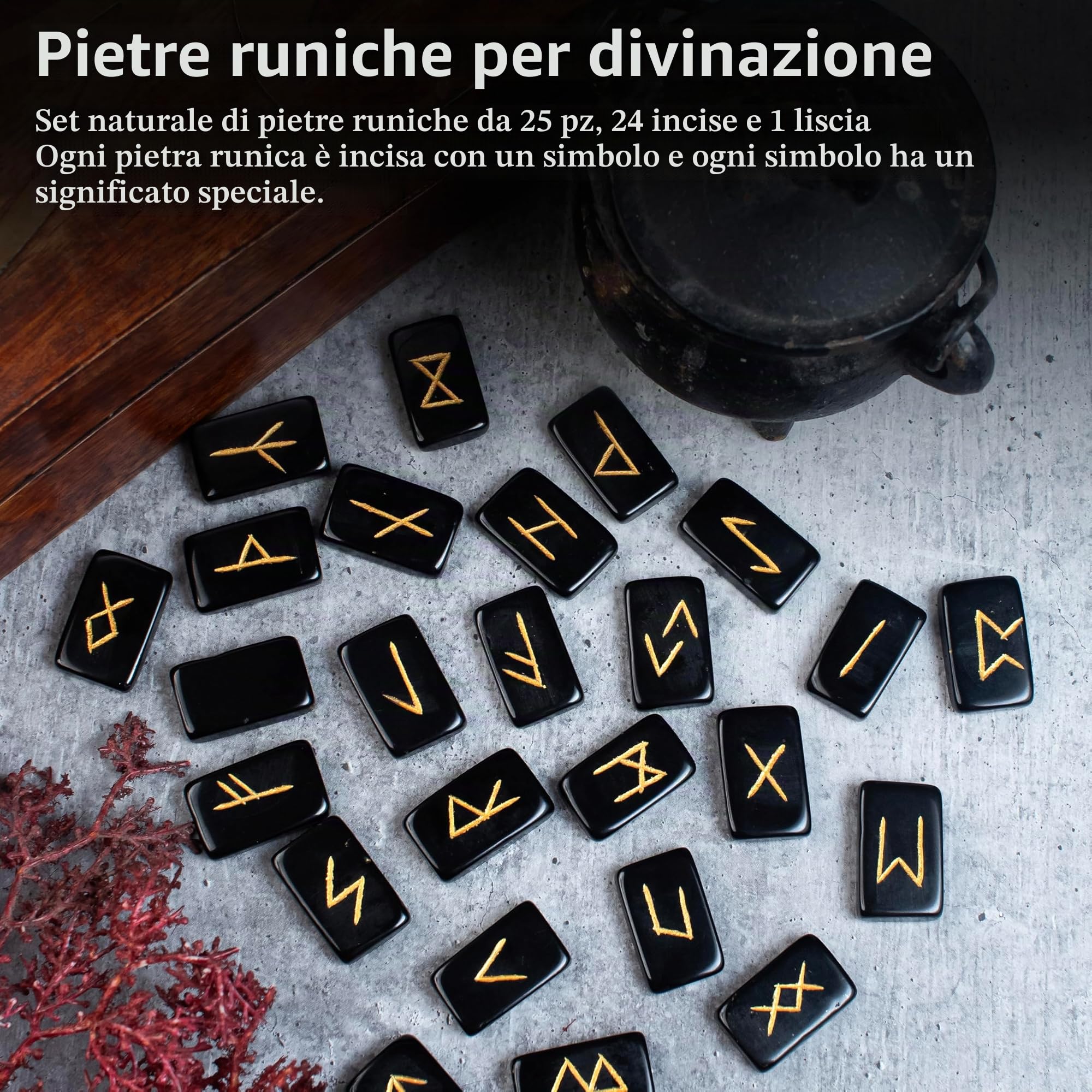 Rune pietre Agata nera viking forma rettangolare simboli dell'Elder Futhark