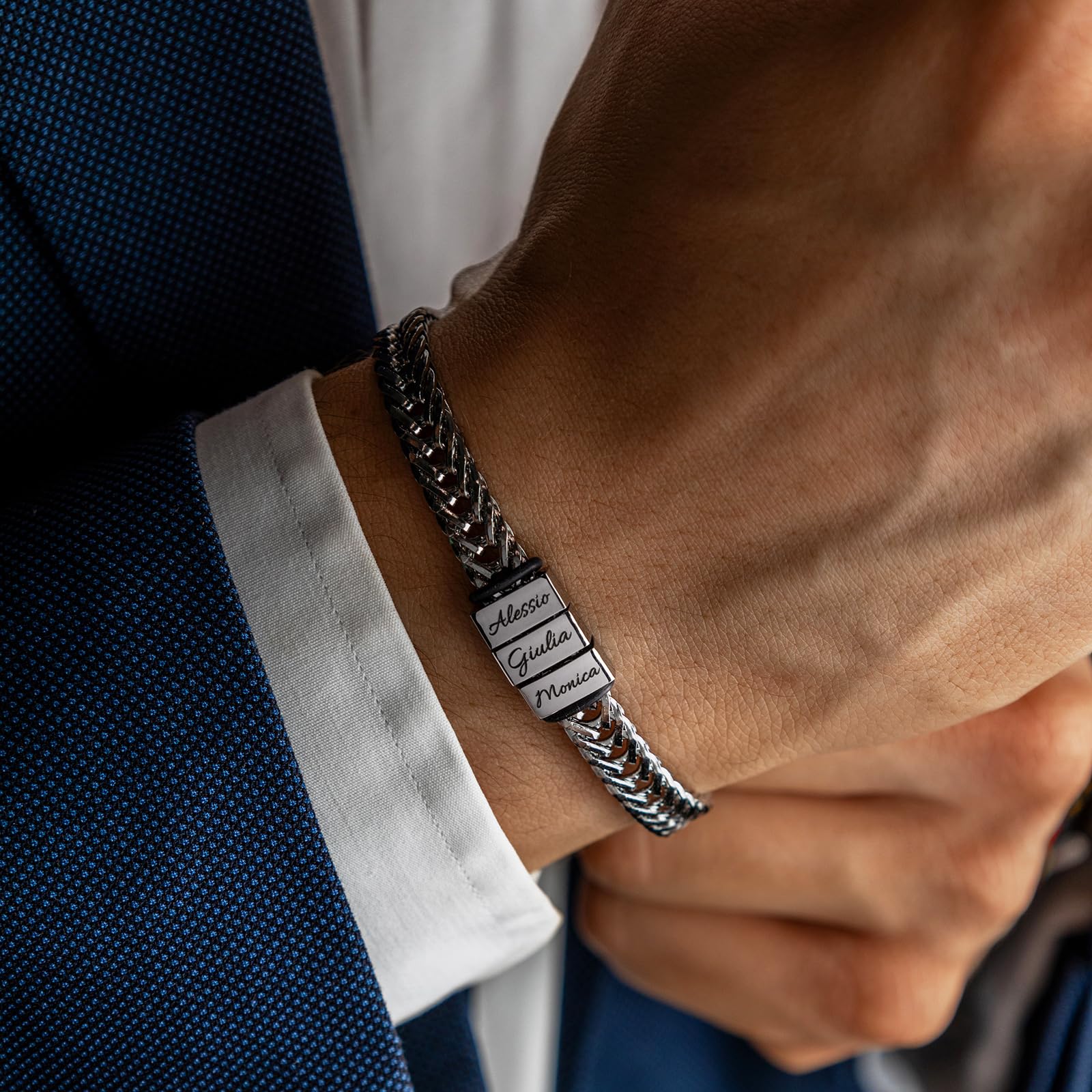 ALMENDRA Bracciale da uomo personalizzato con incisione nome figli personalizzabile braccialetto regalo a catena in acciaio inossidabile festa del papà regalo