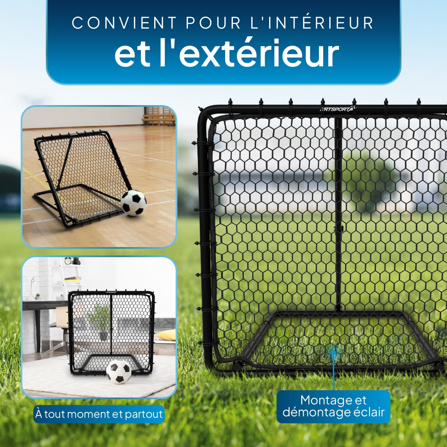 ArtSport Rebondeur de Football Power Pass - Cadre Stable et Réglable - Entraînement de Précision