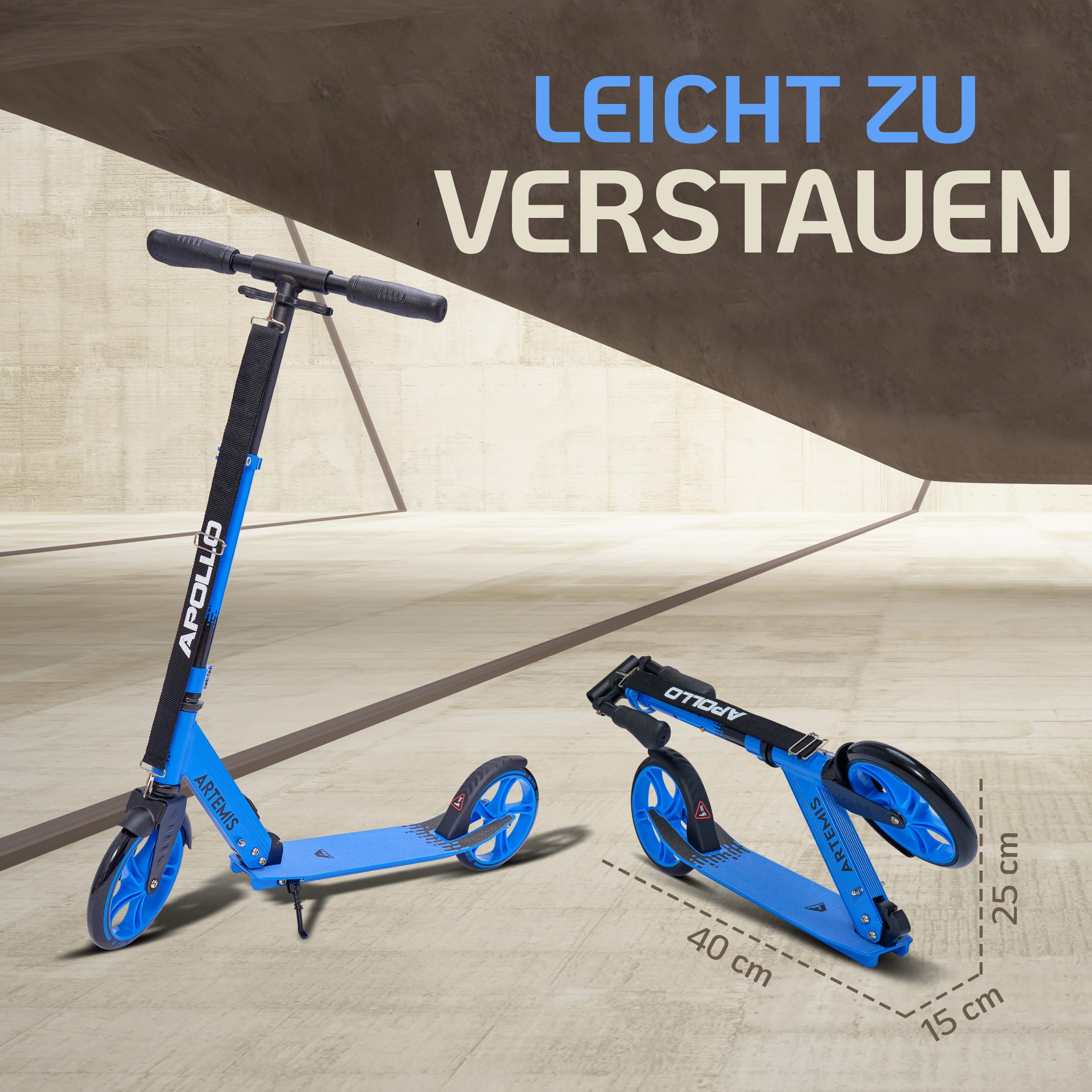 Apollo Artemis City Roller - Höhenverstellbarer Scooter für Kinder, Teens und Erwachsene, Tretroller mit großen Rädern, Cityroller, handlich, klappbarer Scooter für Kinder ab 6 Jahre