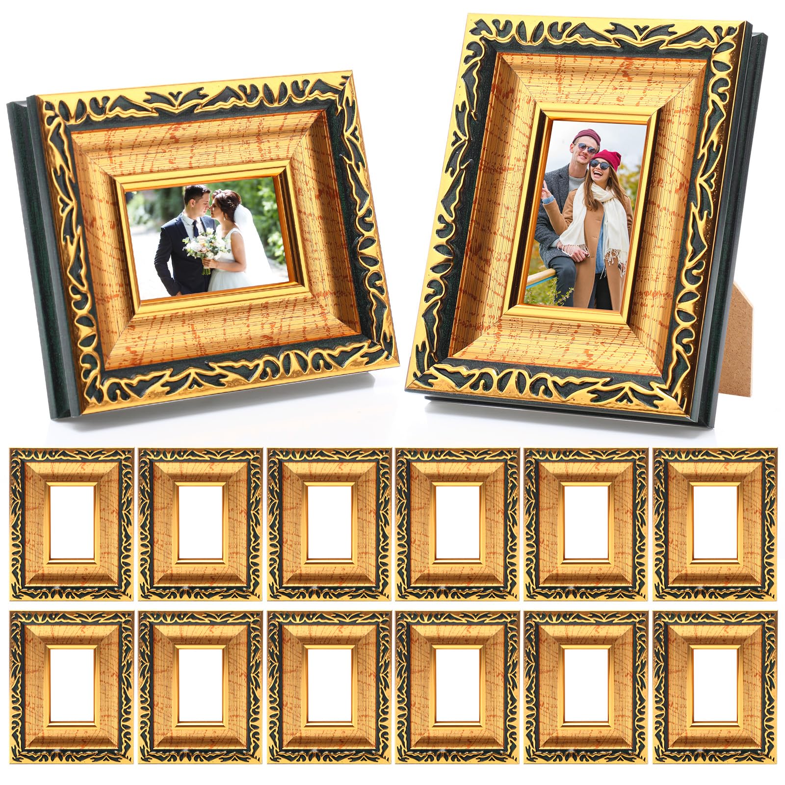 12 Pack 2 x 3 Inch Black Gold Small Picture Frames Bulk | Resin Vintage Mini Antique Ornate Retro Baroque Photo Frames for Wall Hanging Tabletop Home Decor Wedding Christmas Display