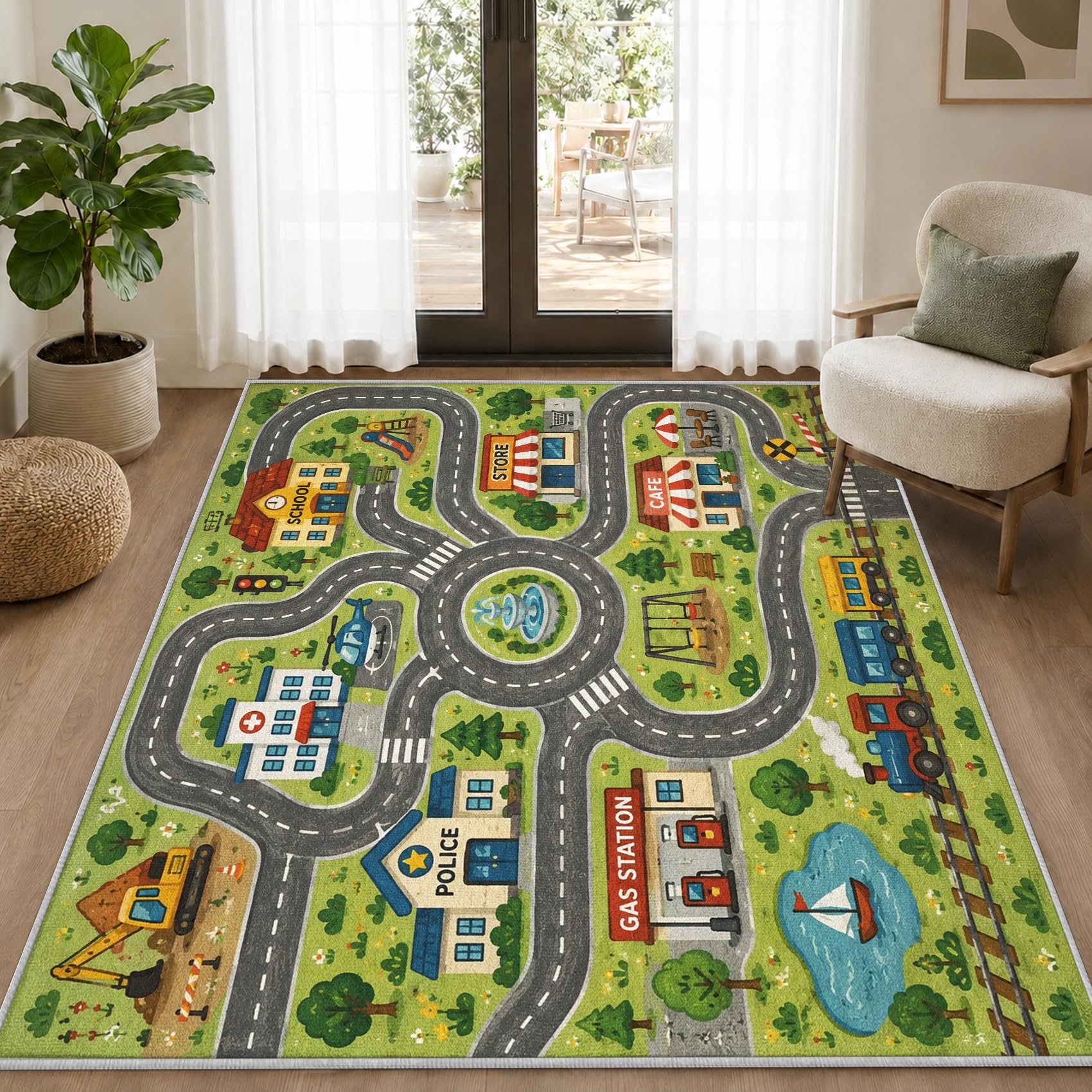 Tapis Salon de Jeu Enfants 140x200cm Lavable en Machine Antidérapant