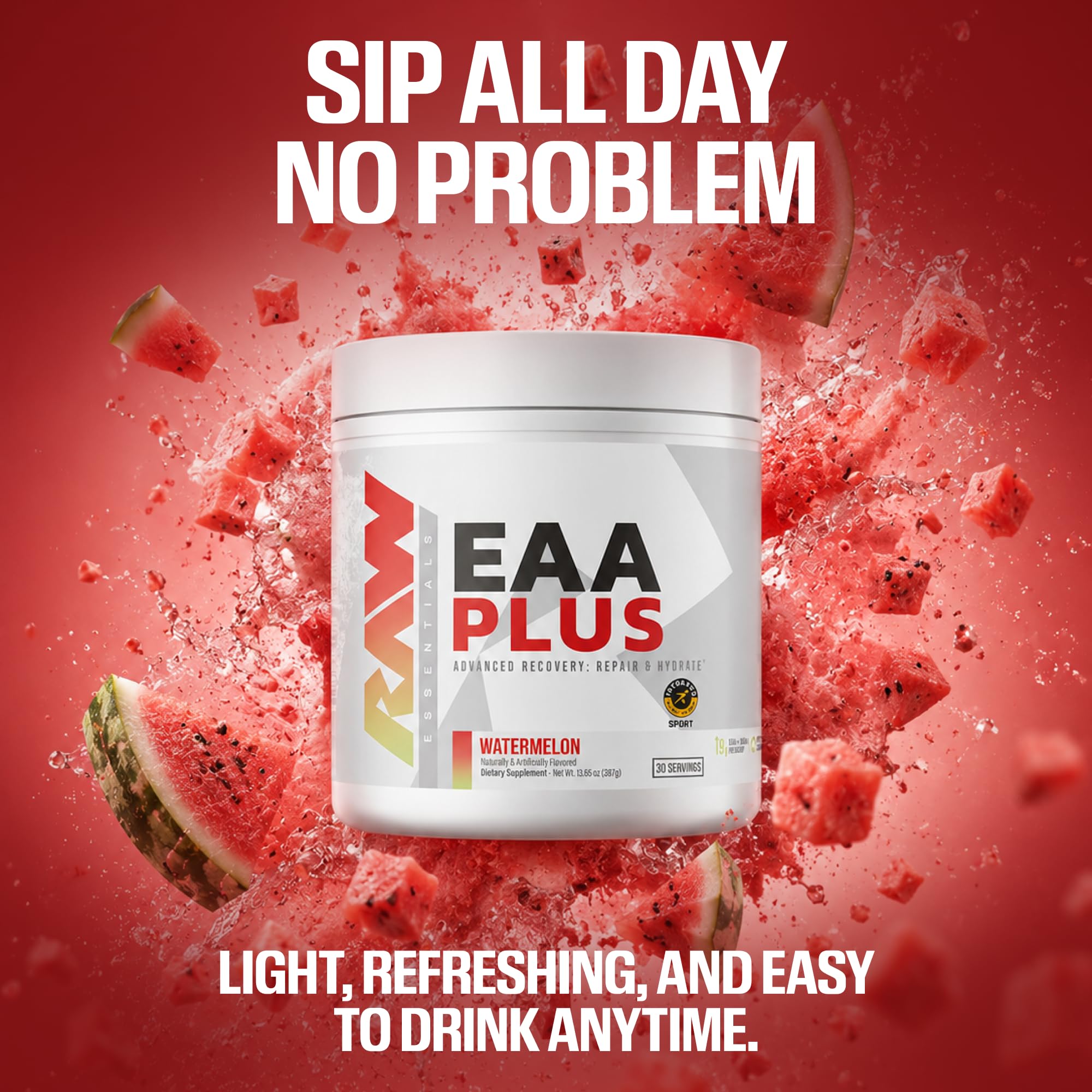 RAW EAA Plus, Amino Acids Powder, Watermelon Grape (30 Servings) - Pre Workout Amino Energy Powder for Advanced Endurance, Recovery & Lean Muscle Growth - BCAA Amino Acids Supplement for Men & Women — Amazon image 6