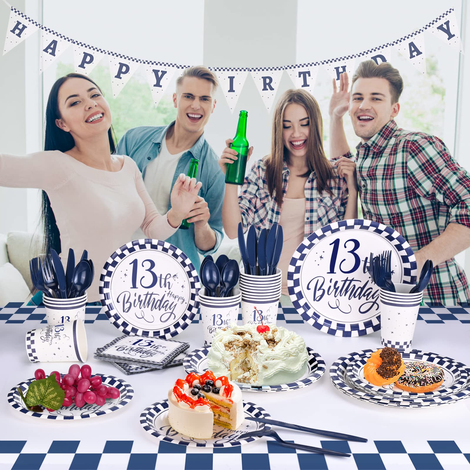 13th Birthday Decorations for boys girls Party Supplies Napkins,Cups,Plates,Straws,Banner,tablecloth - 20 Sets (13th birthday)