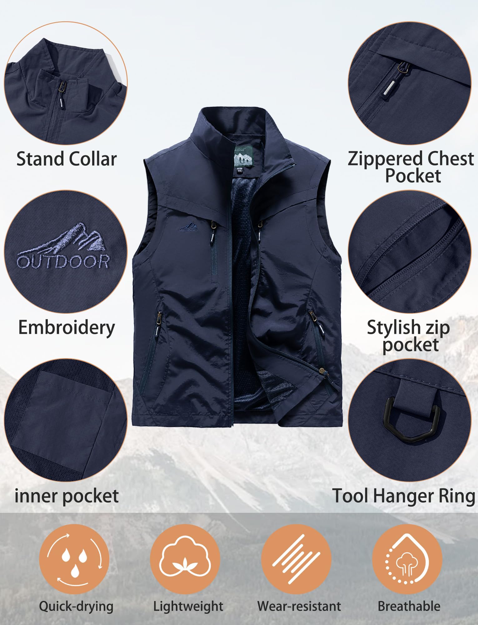 FEOYA Outdoor Weste Herren Anglerweste Leicht Schnelltrockenweste Ärmellos Weste mit Viele Taschen für Angeln Safari Jagd Fotografie Camping Multifunktionsweste Sommer