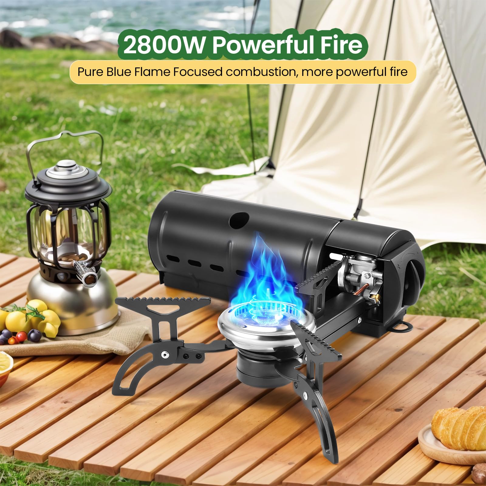 Réchaud de camping pliable, 2800 W, réchaud à cassette au butane portable avec sac de rangement, brûleurs à gaz pliables pour camping, pique-nique, randonnée, voyage