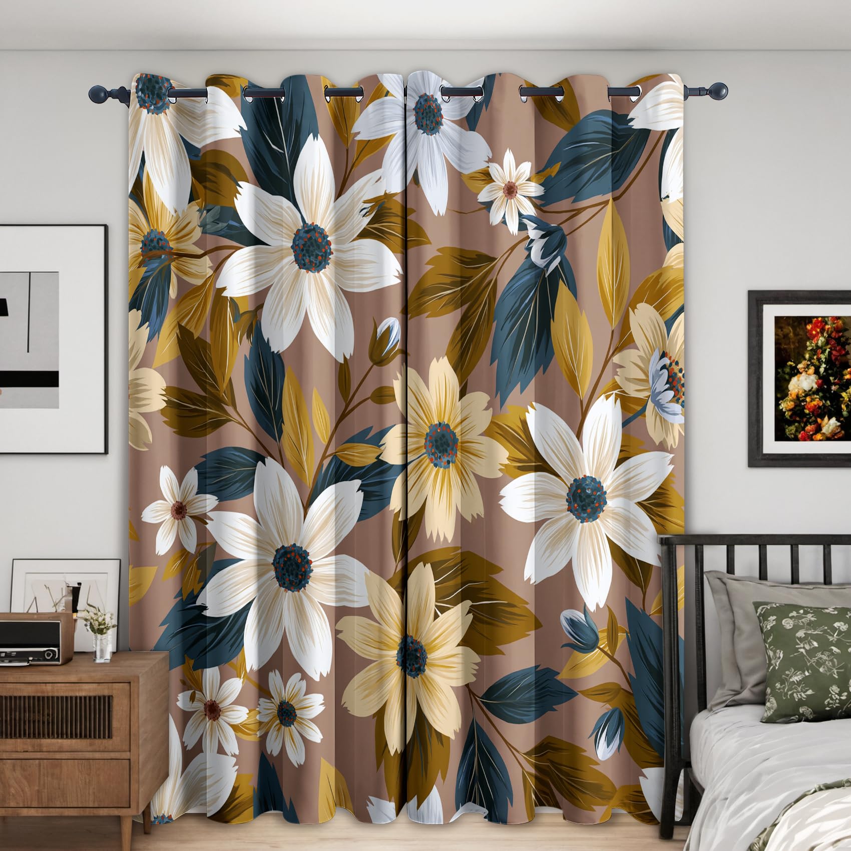 Generisch Landhausstil Blume Vorhänge 2er Set, H 215 x B 110 cm Deko