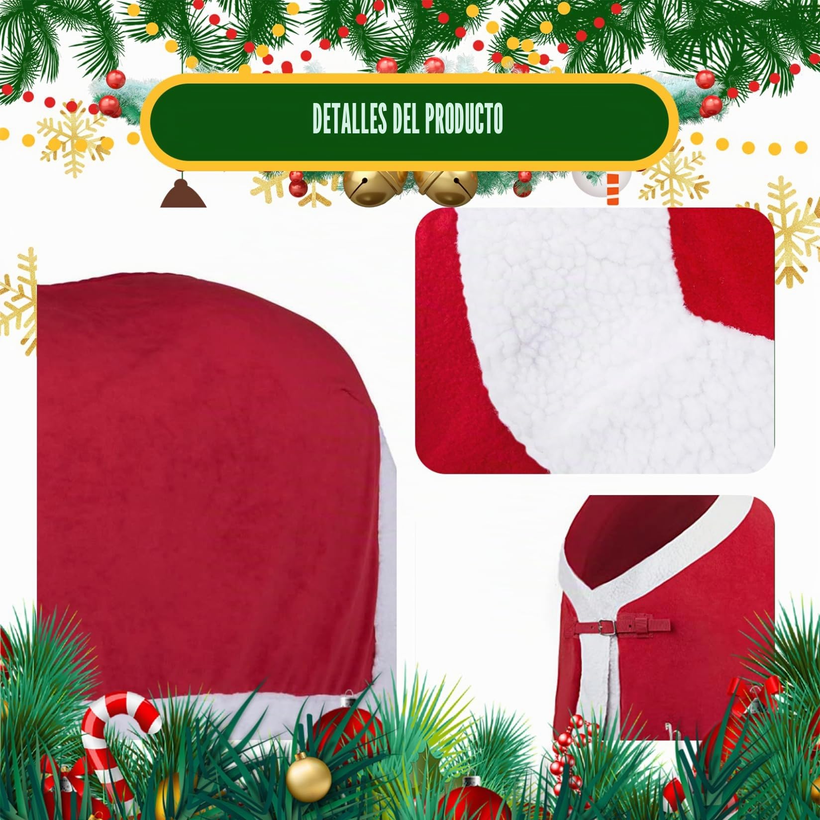 Manta de Caballos de Navidad, Suave vellón de Invierno, Mantas de Caballo cálido, Hojas de Caballos Rojos de Navidad para decoración de Caballos de Navidad