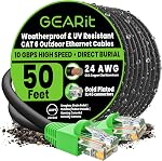 GEARit Cat6 Ethernet Cable 100ft, Outdoor Direct Burial Cat 6 Cable 24AWG High Speed Up to 10Gbps, LLDPE (PE) UV-Resistant Waterproof Jacket, CCA RJ45 Network Internet Cable for Router- Black,100FT